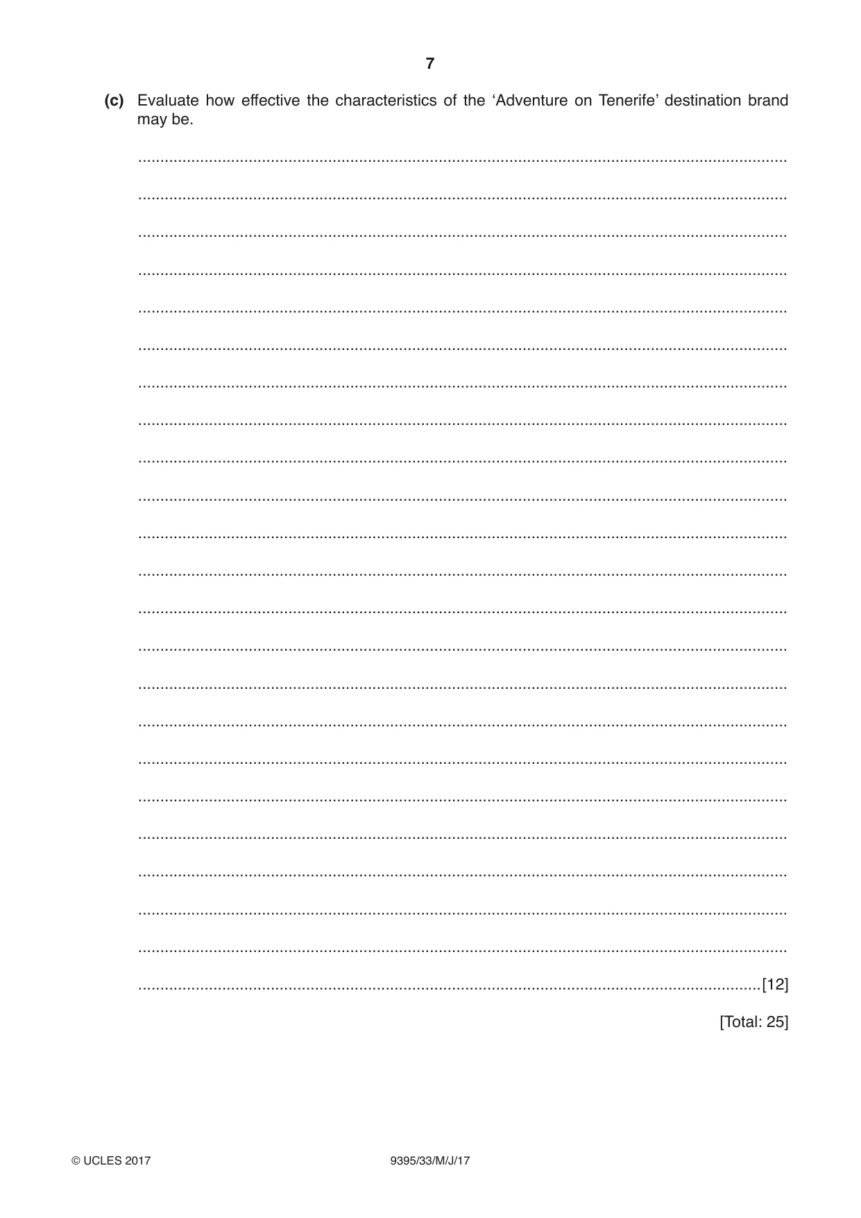 Cambridge A Level Travel and Tourism 9395 2017 May/June Paper 3 · Variant 3 question paper, page 7 of 8