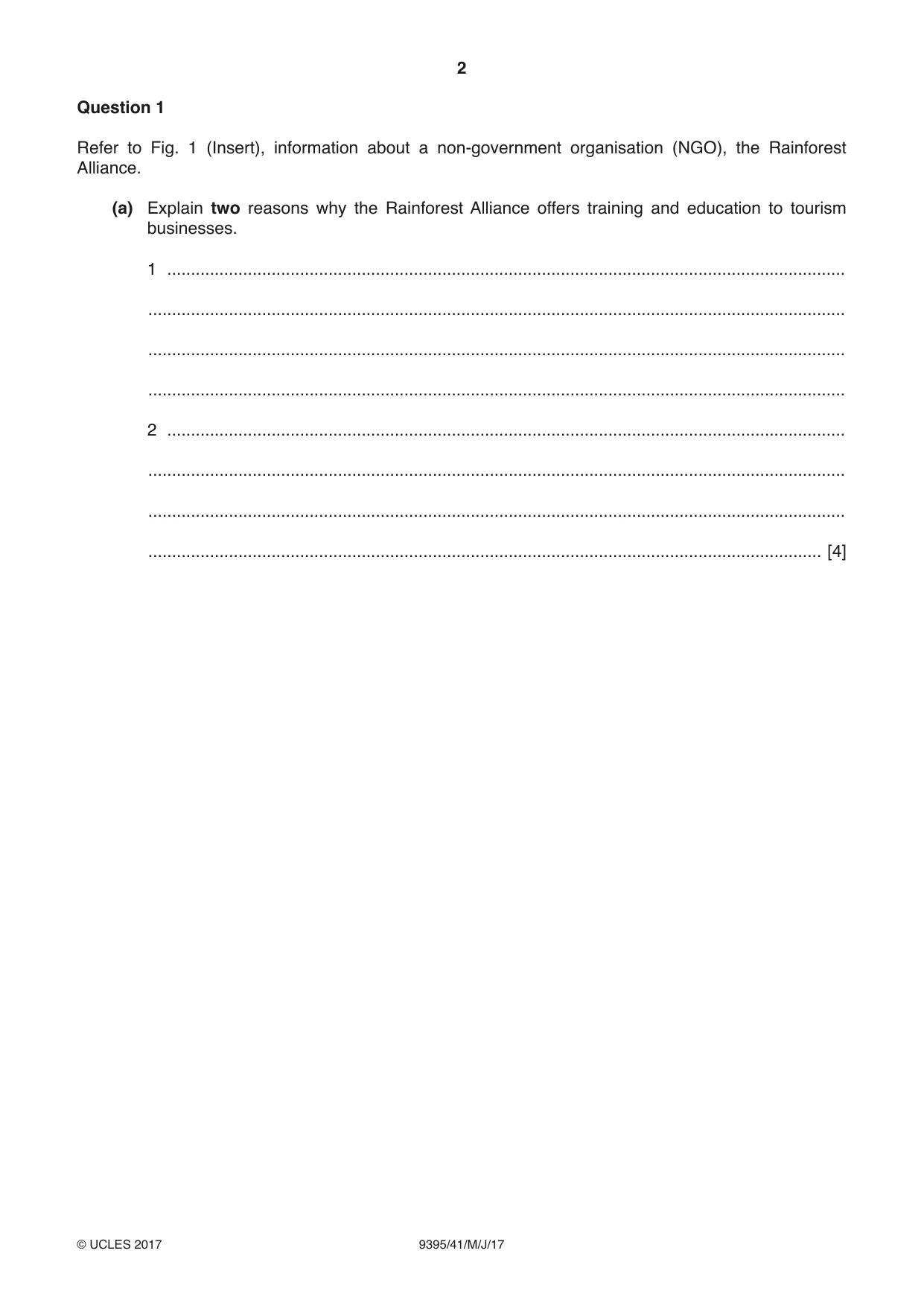 Cambridge A Level Travel and Tourism 9395 2017 May/June Paper 4 · Variant 1 question paper, page 2 of 8