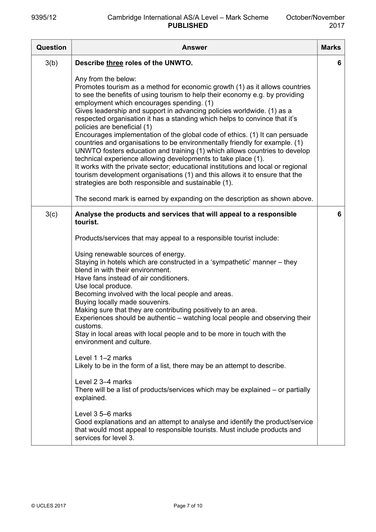 Mark scheme, page 7 of 10