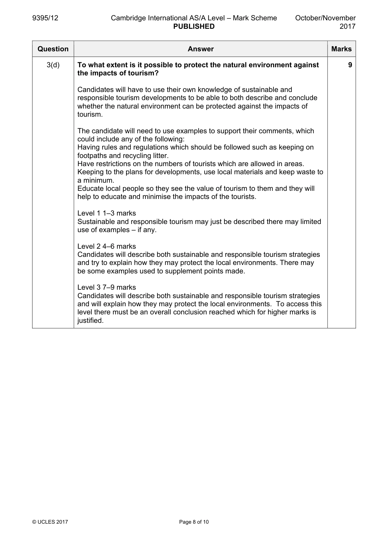 Mark scheme, page 8 of 10