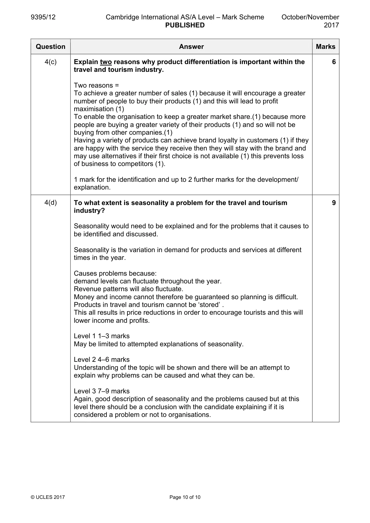 Mark scheme, page 10 of 10