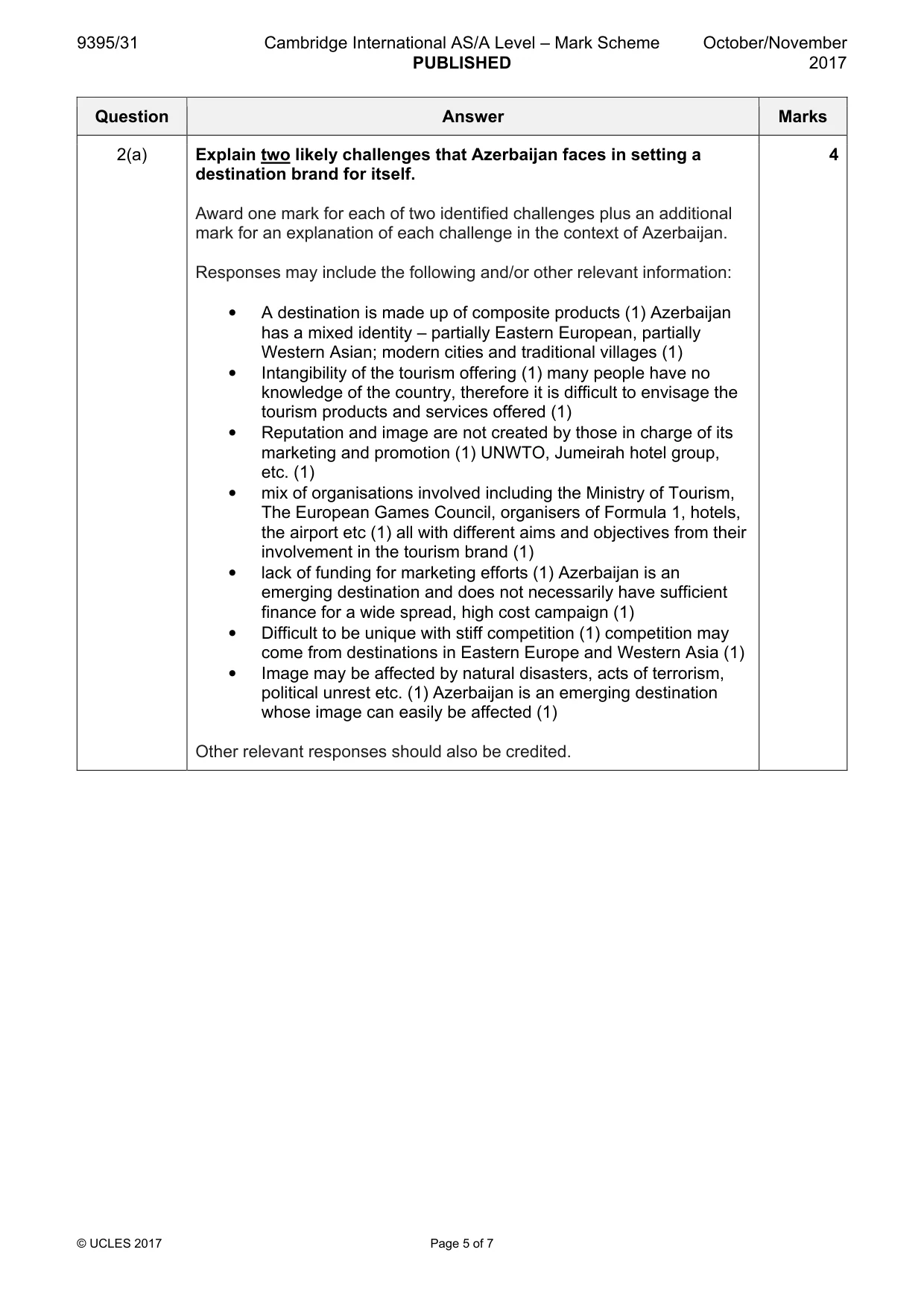 Mark scheme, page 5 of 7