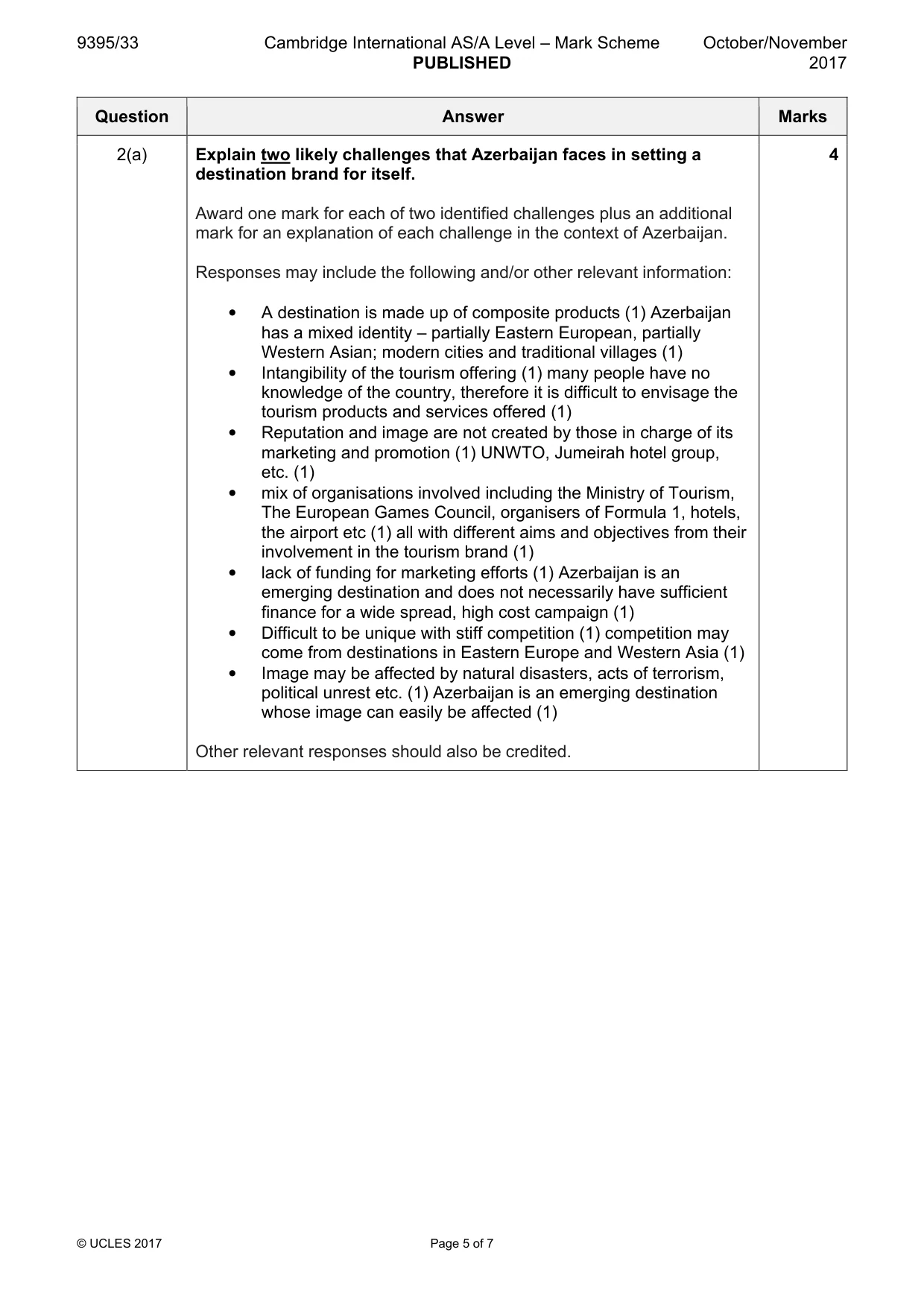 Mark scheme, page 5 of 7
