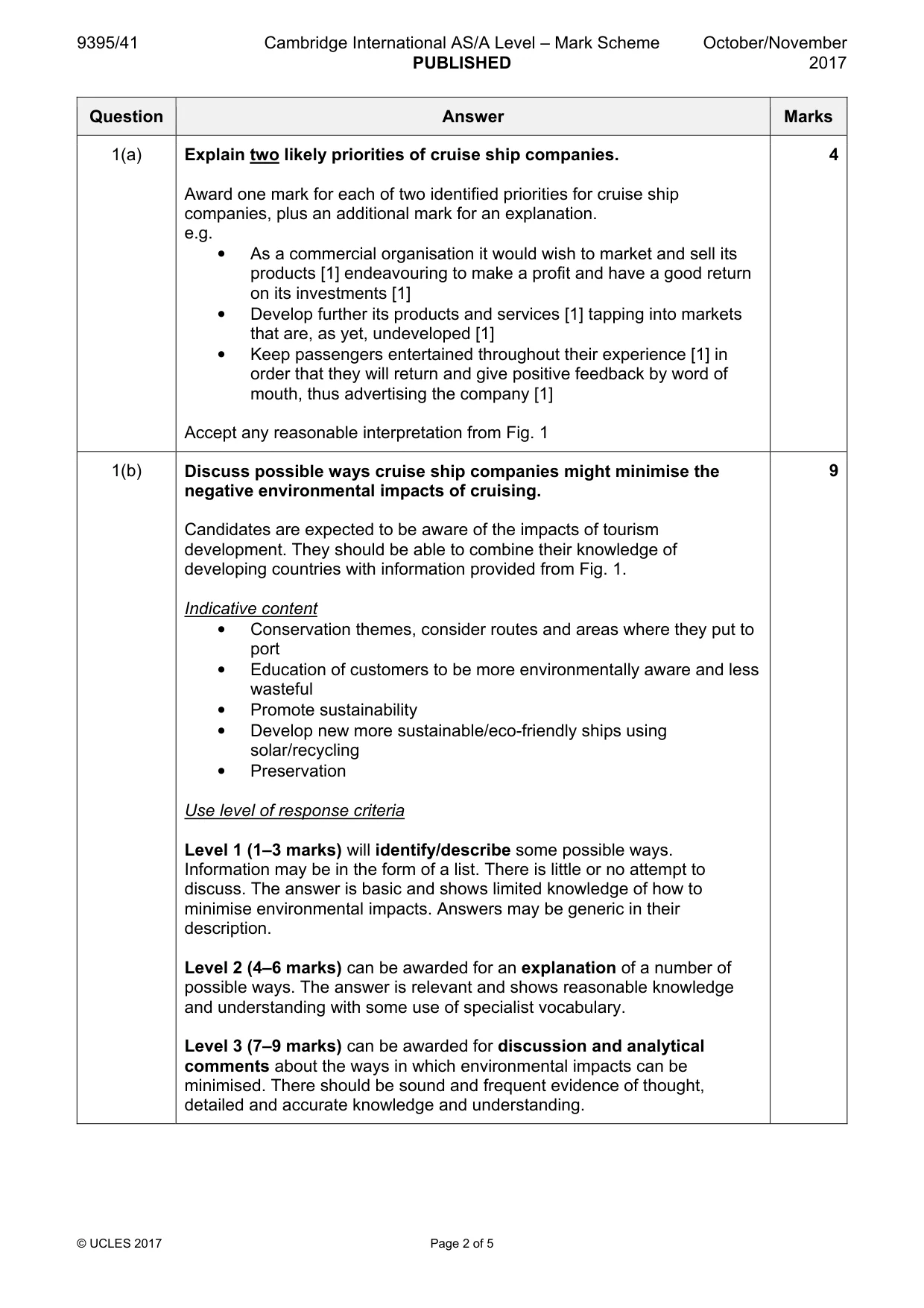 Mark scheme, page 2 of 5