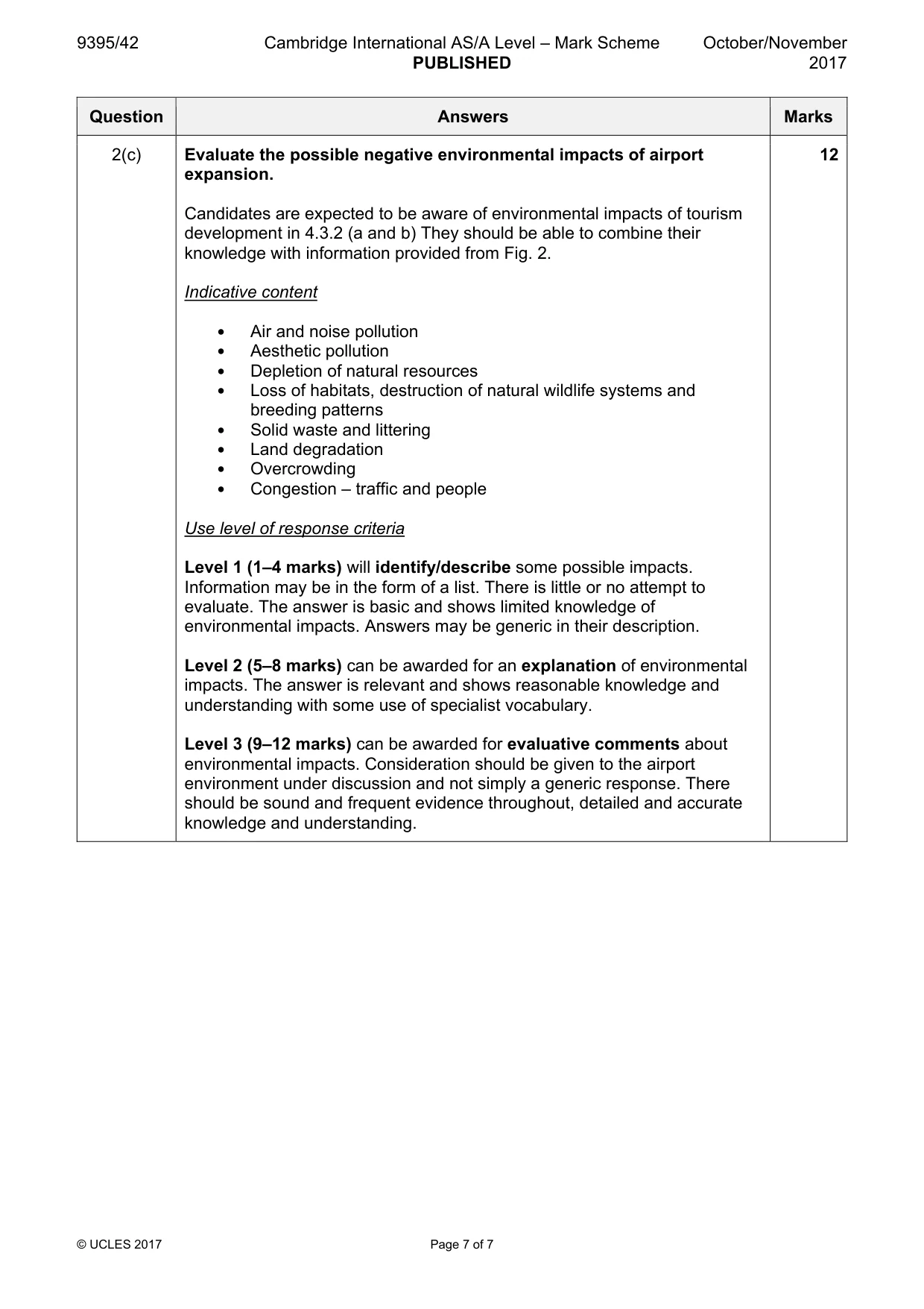 Mark scheme, page 7 of 7