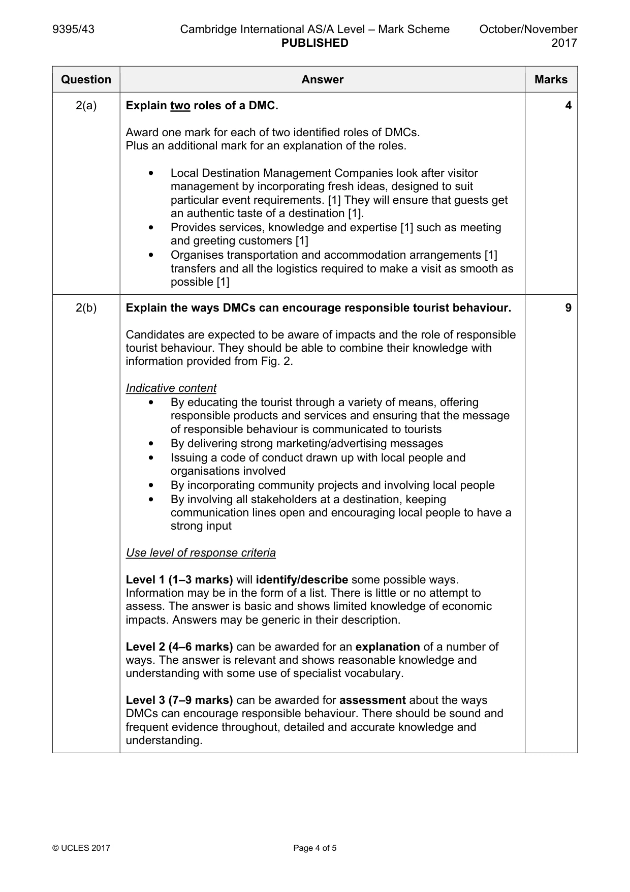 Mark scheme, page 4 of 5