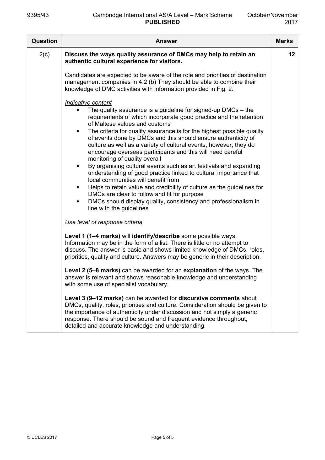 Mark scheme, page 5 of 5
