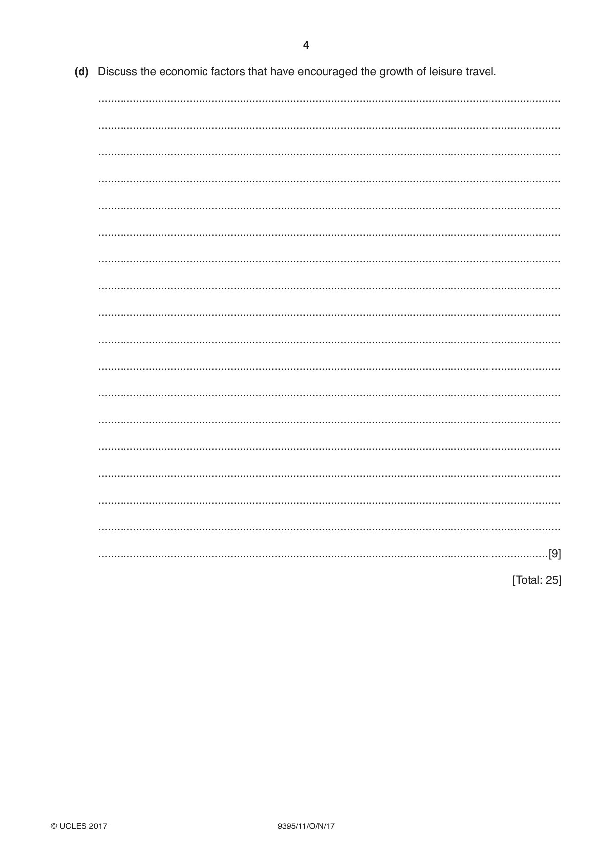 Cambridge A Level Travel and Tourism 9395 2017 Oct/Nov Paper 1 · Variant 1 question paper, page 4 of 16