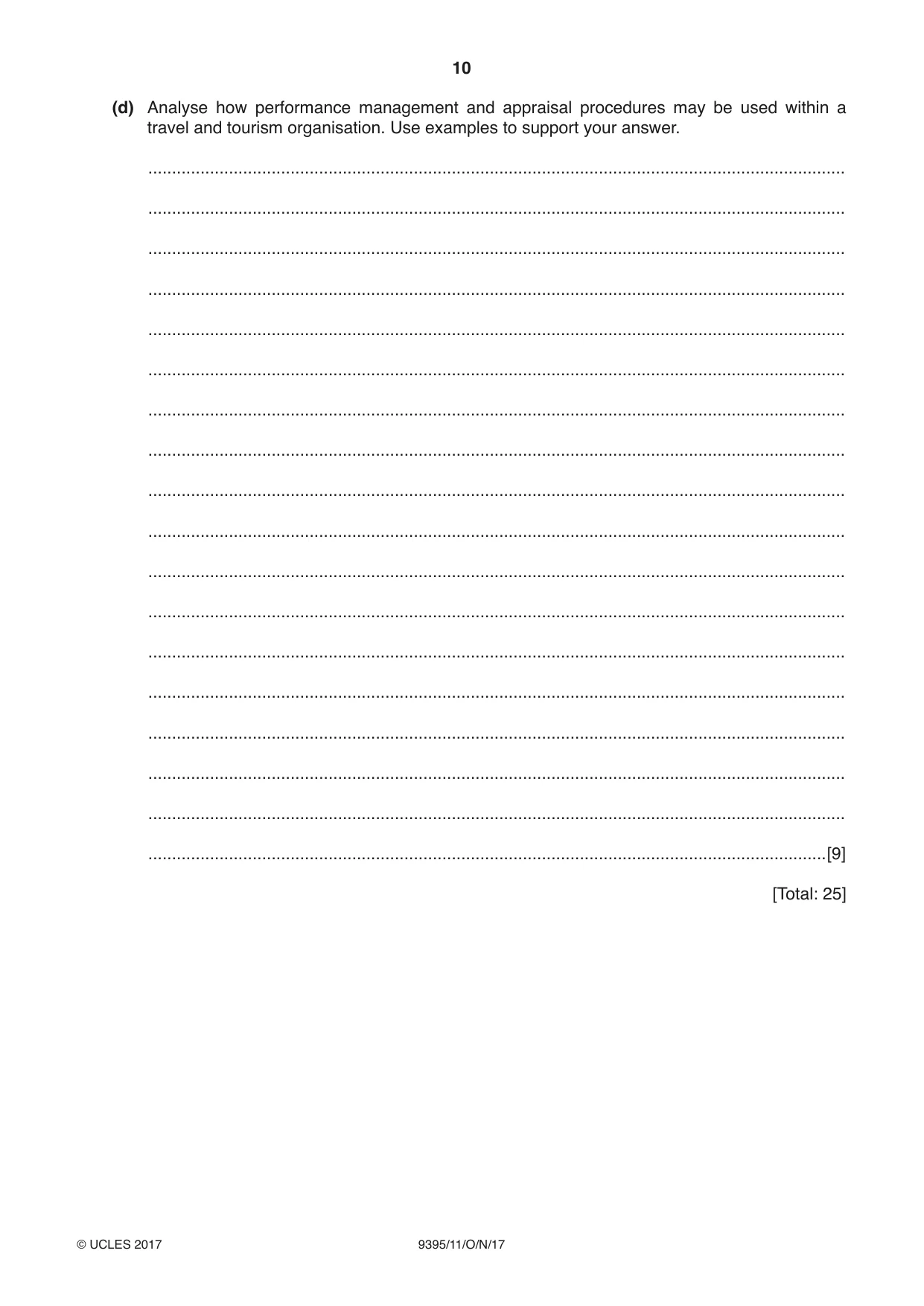 Cambridge A Level Travel and Tourism 9395 2017 Oct/Nov Paper 1 · Variant 1 question paper, page 10 of 16