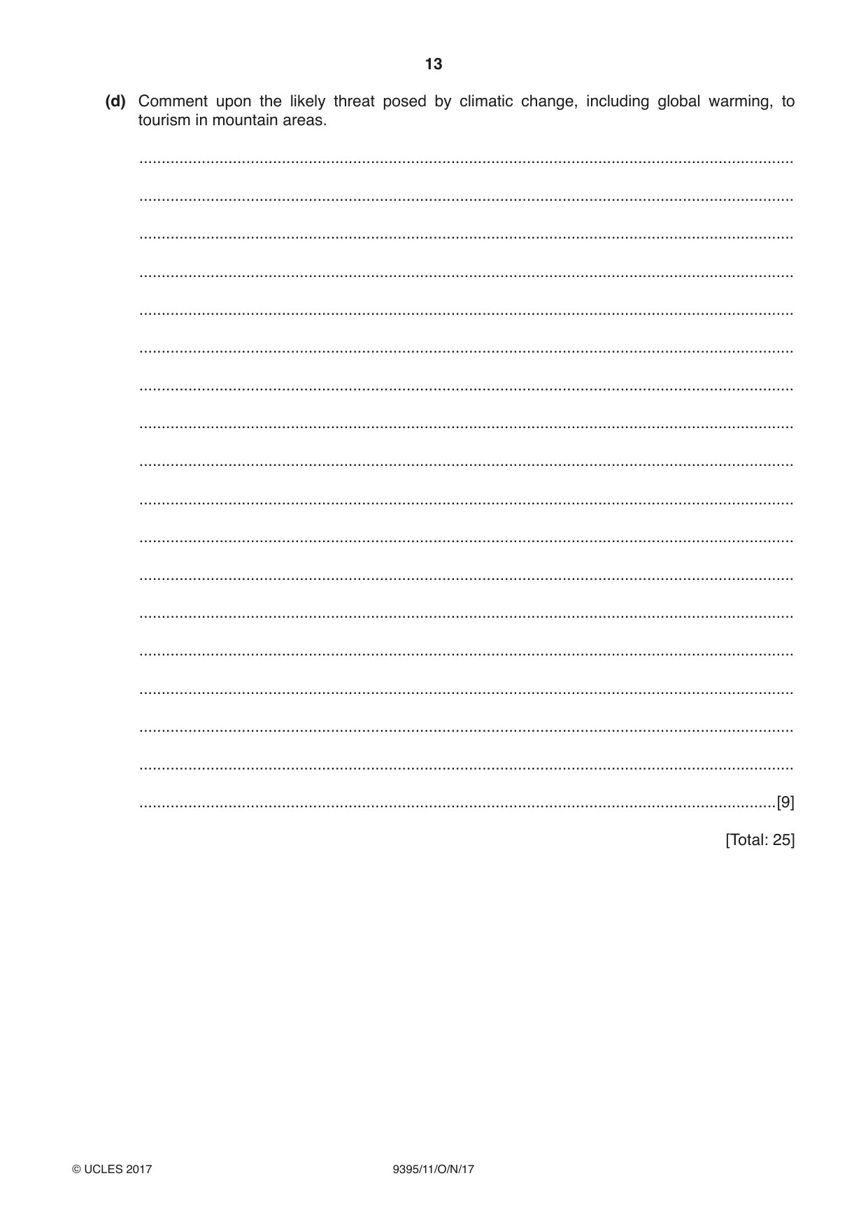 Cambridge A Level Travel and Tourism 9395 2017 Oct/Nov Paper 1 · Variant 1 question paper, page 13 of 16