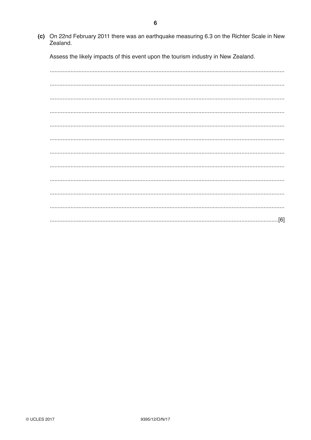 Cambridge A Level Travel and Tourism 9395 2017 Oct/Nov Paper 1 · Variant 2 question paper, page 6 of 16