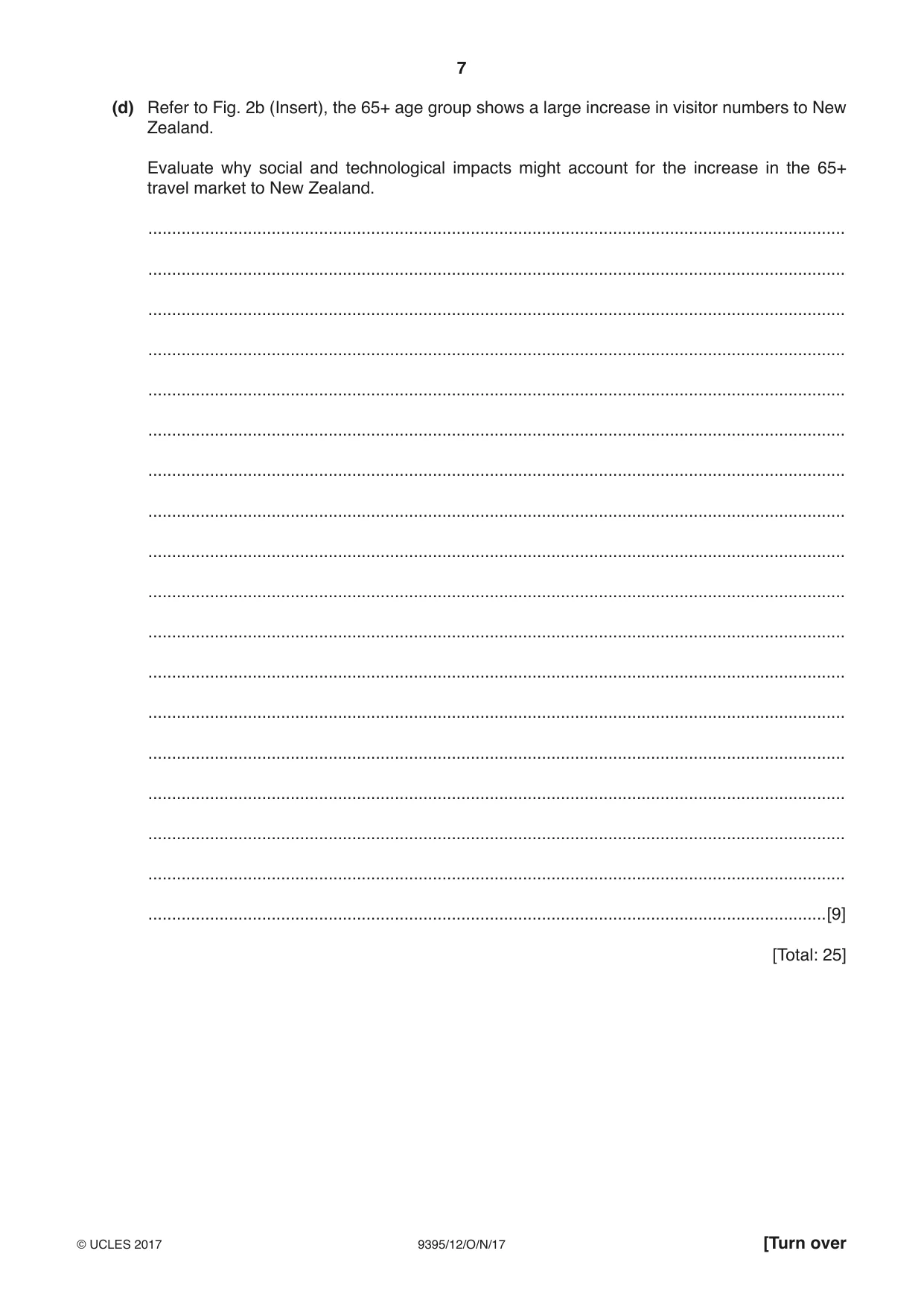 Cambridge A Level Travel and Tourism 9395 2017 Oct/Nov Paper 1 · Variant 2 question paper, page 7 of 16