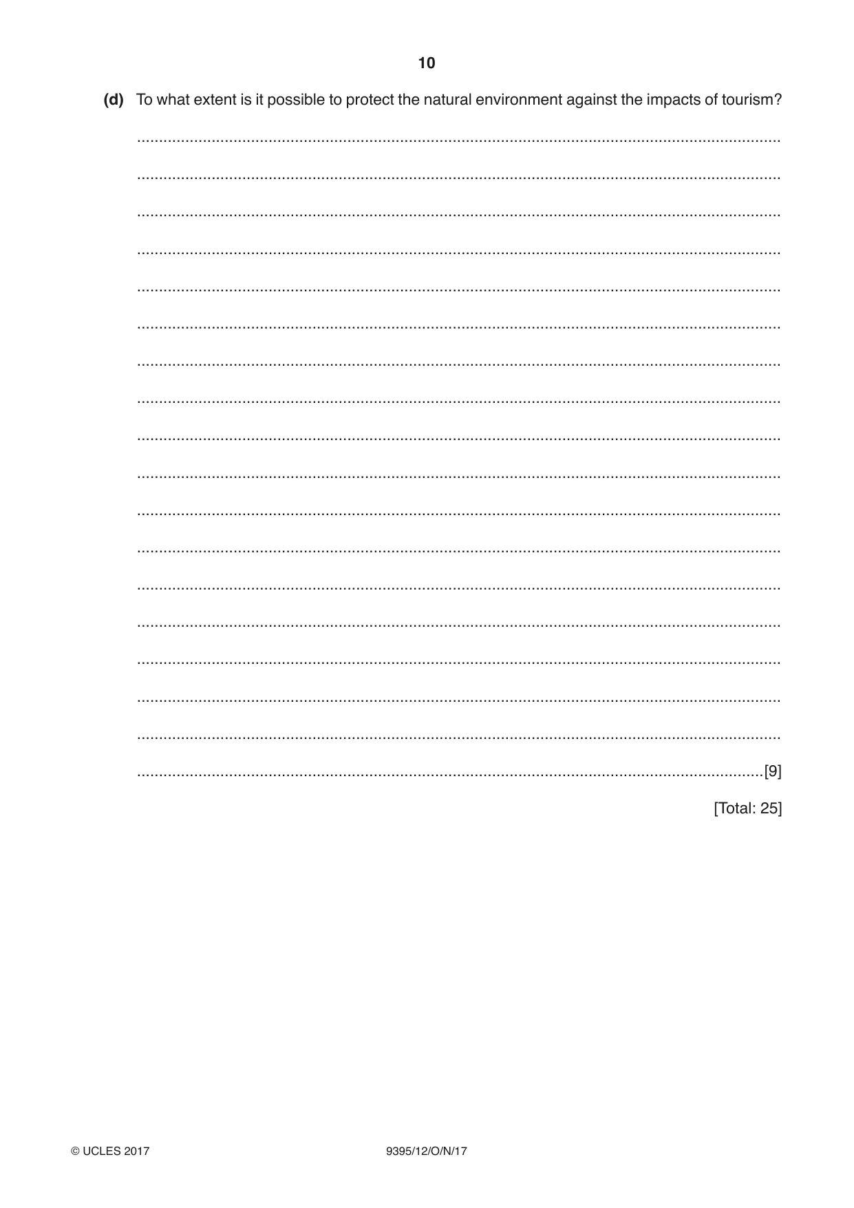 Cambridge A Level Travel and Tourism 9395 2017 Oct/Nov Paper 1 · Variant 2 question paper, page 10 of 16