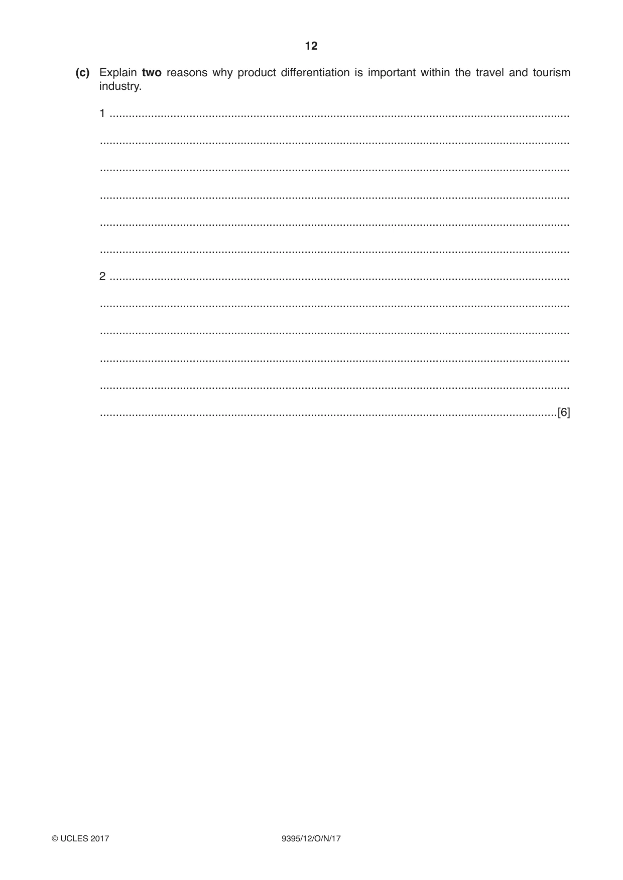 Cambridge A Level Travel and Tourism 9395 2017 Oct/Nov Paper 1 · Variant 2 question paper, page 12 of 16