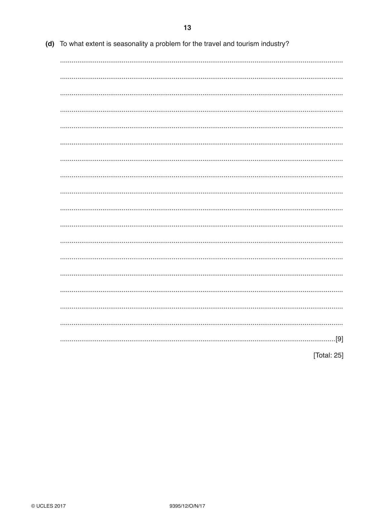 Cambridge A Level Travel and Tourism 9395 2017 Oct/Nov Paper 1 · Variant 2 question paper, page 13 of 16