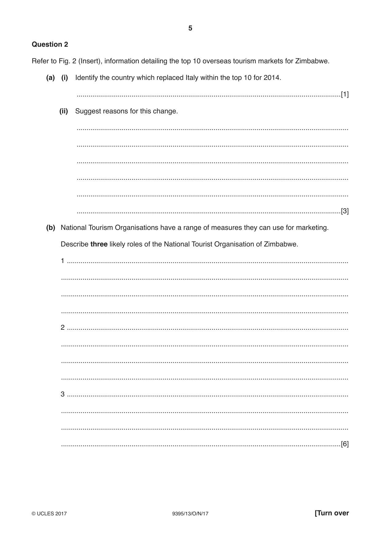 Cambridge A Level Travel and Tourism 9395 2017 Oct/Nov Paper 1 · Variant 3 question paper, page 5 of 16