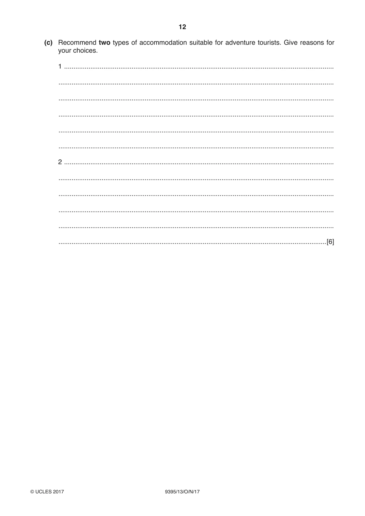 Cambridge A Level Travel and Tourism 9395 2017 Oct/Nov Paper 1 · Variant 3 question paper, page 12 of 16