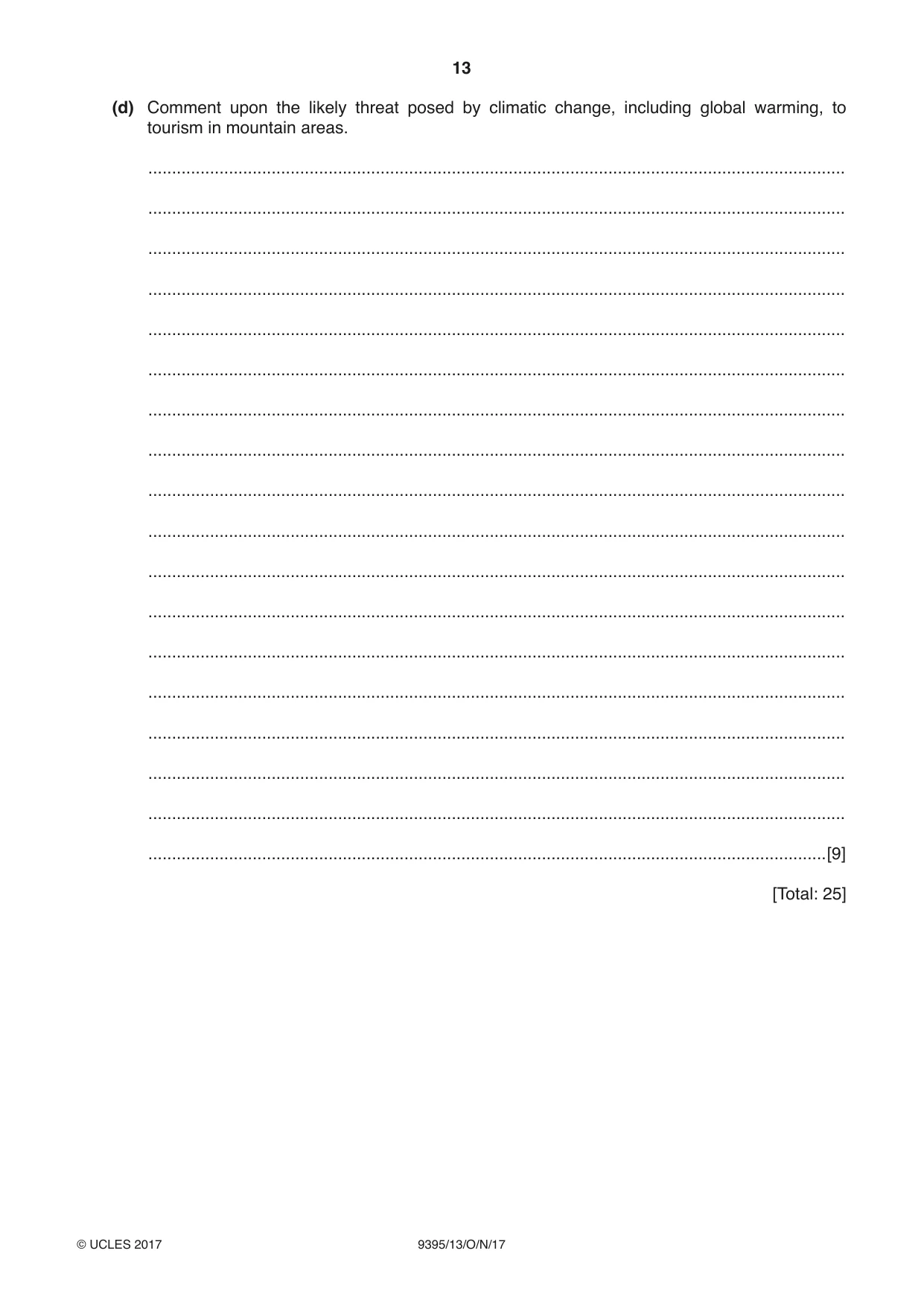 Cambridge A Level Travel and Tourism 9395 2017 Oct/Nov Paper 1 · Variant 3 question paper, page 13 of 16