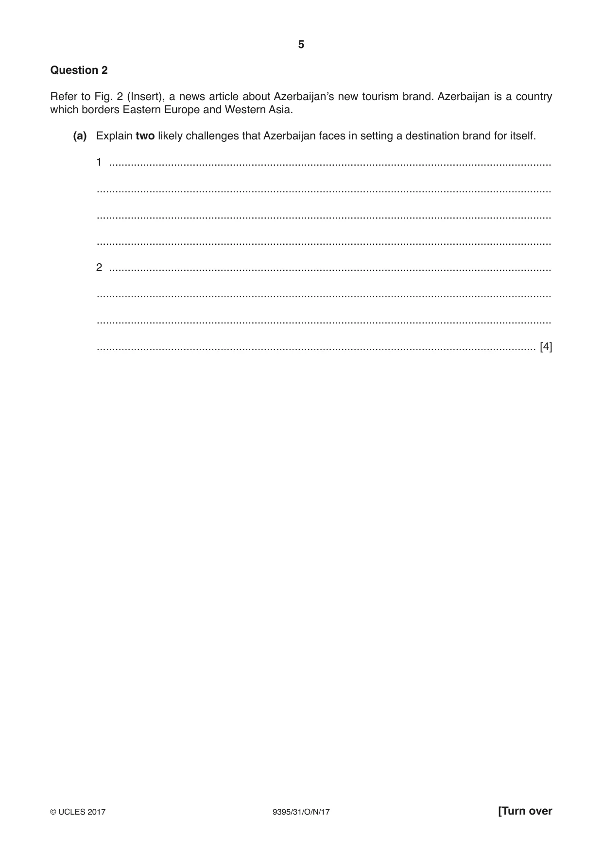 Cambridge A Level Travel and Tourism 9395 2017 Oct/Nov Paper 3 · Variant 1 question paper, page 5 of 8