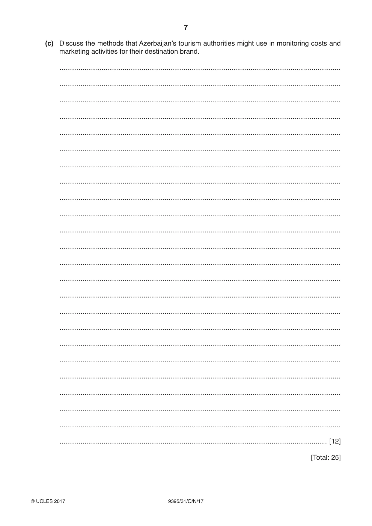 Cambridge A Level Travel and Tourism 9395 2017 Oct/Nov Paper 3 · Variant 1 question paper, page 7 of 8