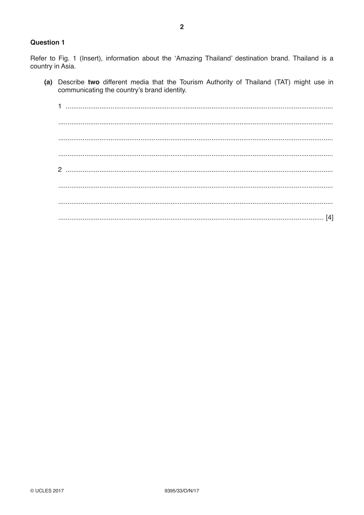 Cambridge A Level Travel and Tourism 9395 2017 Oct/Nov Paper 3 · Variant 3 question paper, page 2 of 8