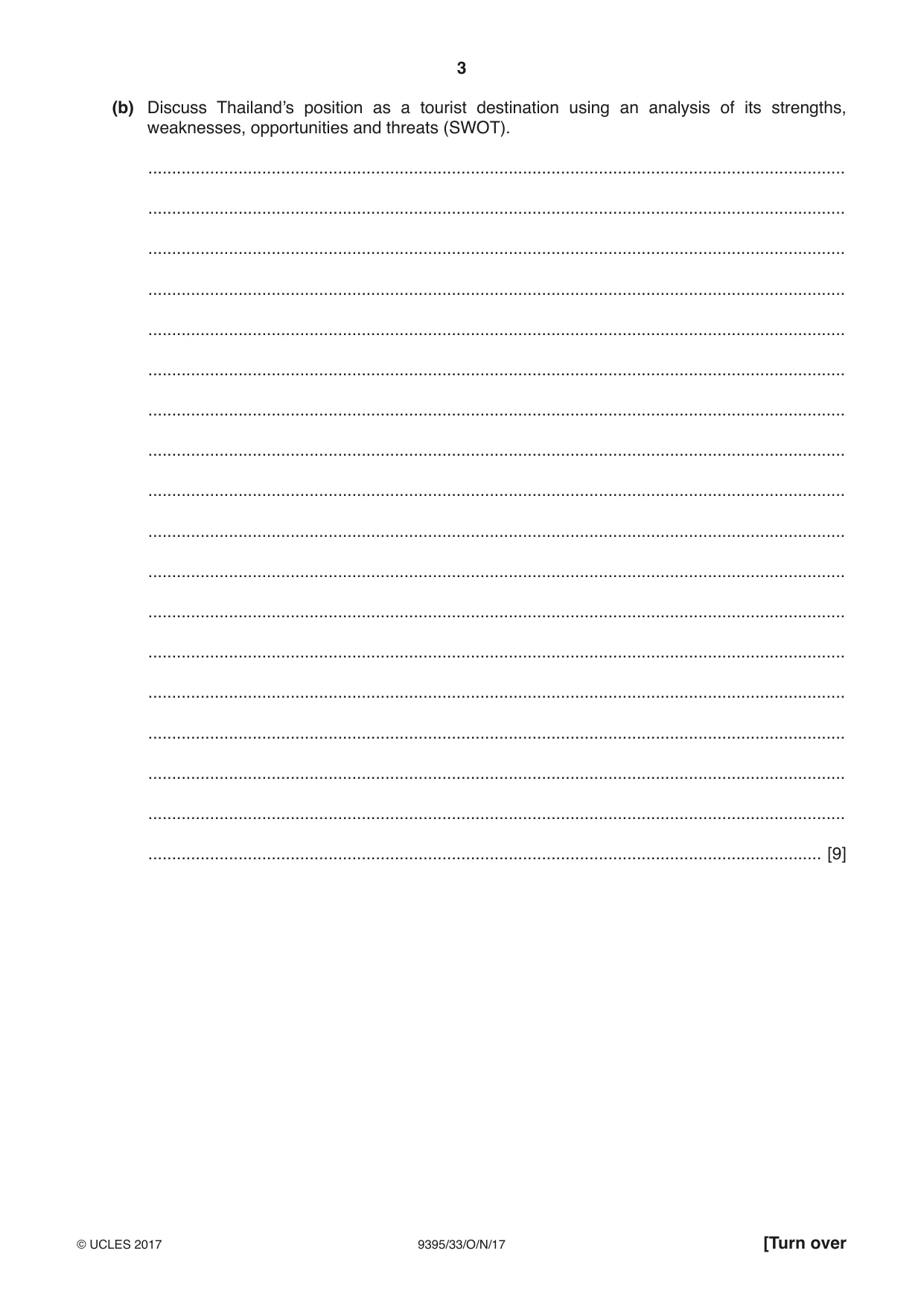 Cambridge A Level Travel and Tourism 9395 2017 Oct/Nov Paper 3 · Variant 3 question paper, page 3 of 8