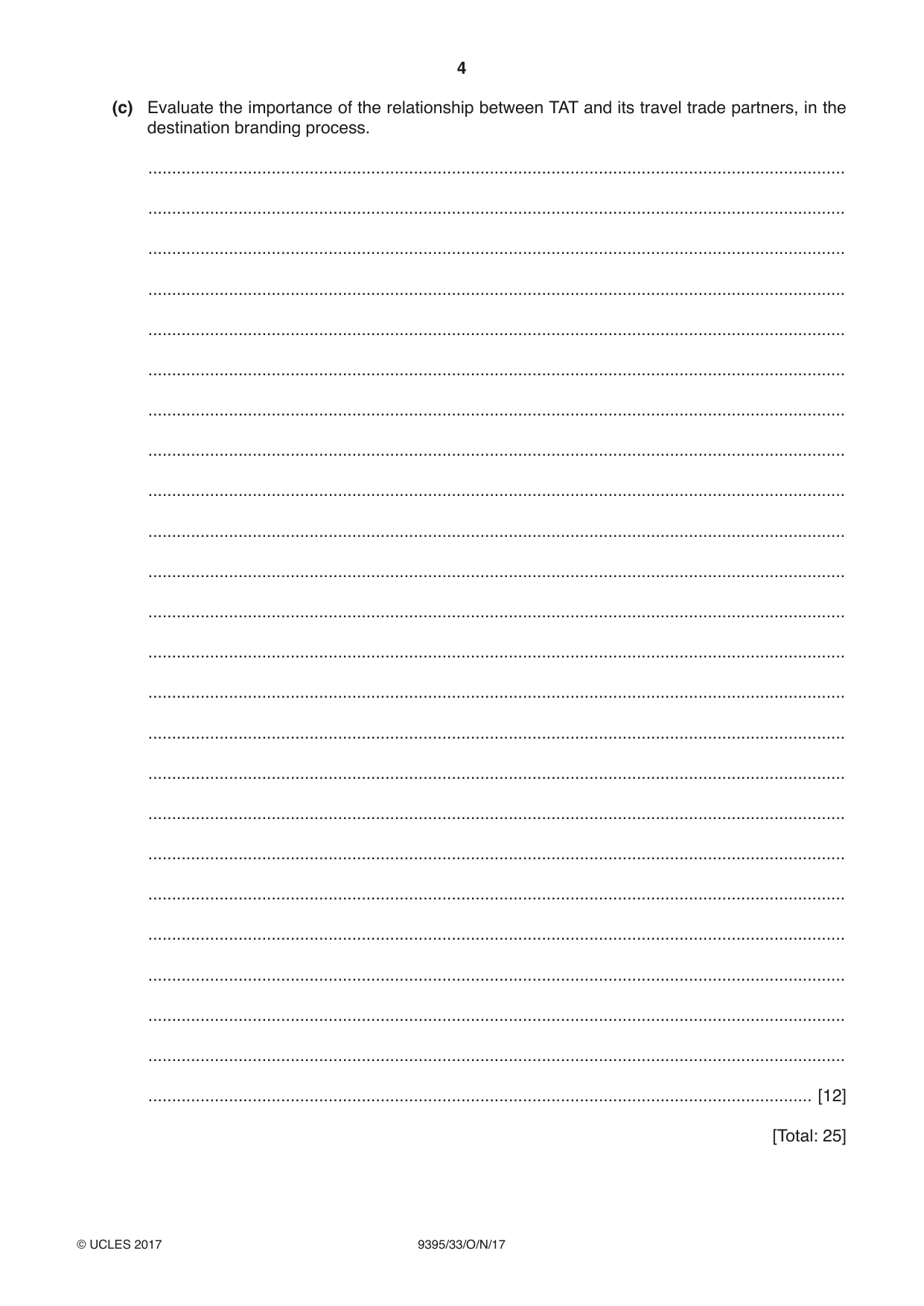 Cambridge A Level Travel and Tourism 9395 2017 Oct/Nov Paper 3 · Variant 3 question paper, page 4 of 8