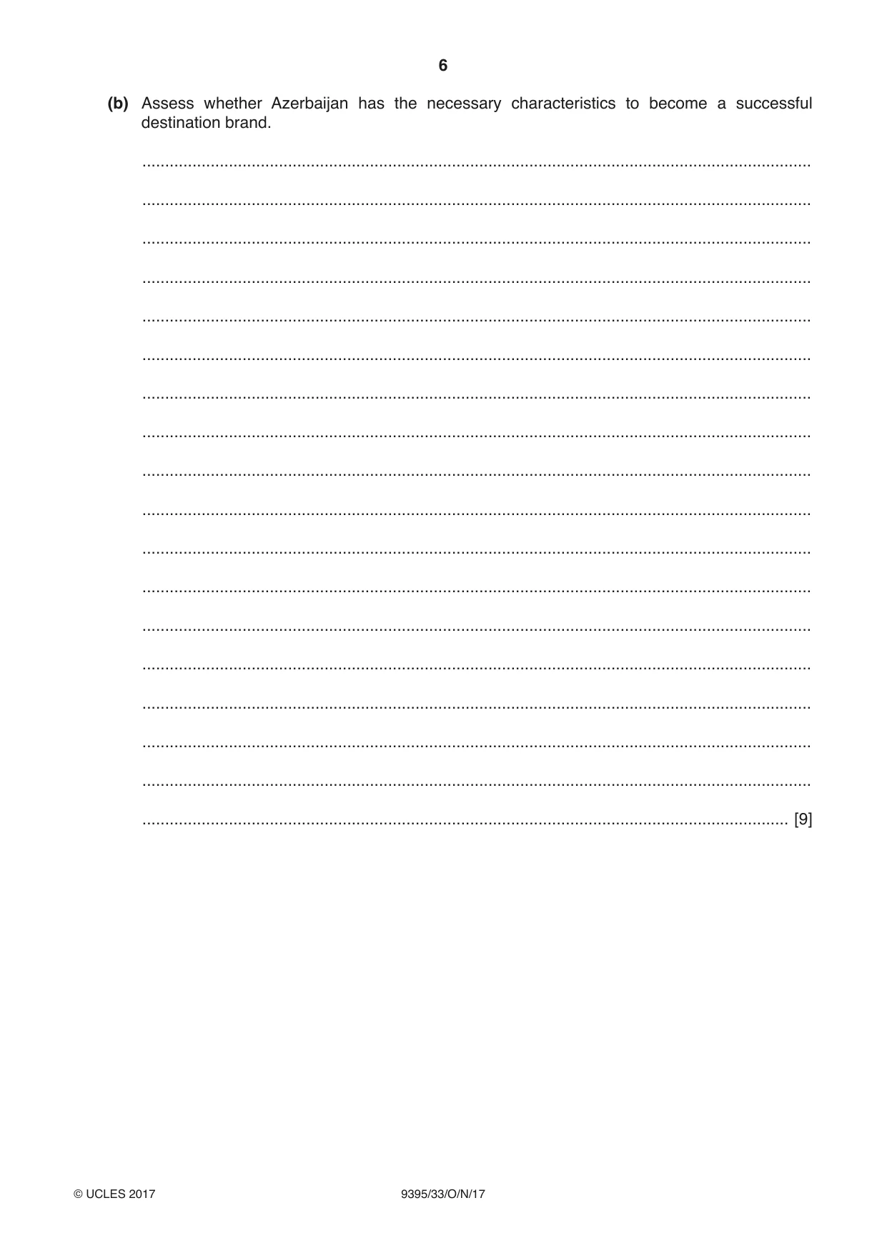 Cambridge A Level Travel and Tourism 9395 2017 Oct/Nov Paper 3 · Variant 3 question paper, page 6 of 8