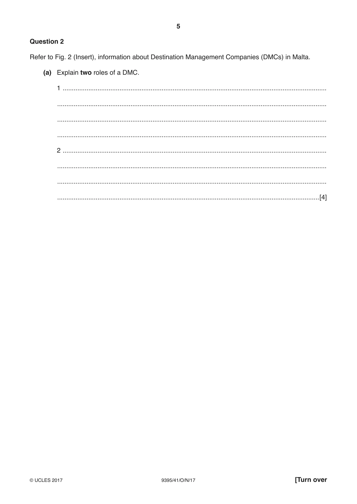 Cambridge A Level Travel and Tourism 9395 2017 Oct/Nov Paper 4 · Variant 1 question paper, page 5 of 8