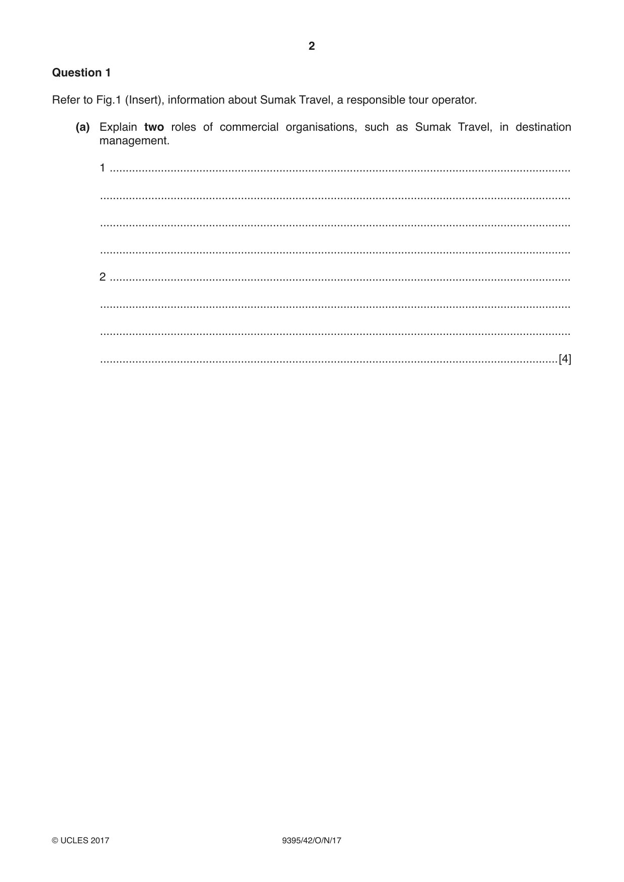 Cambridge A Level Travel and Tourism 9395 2017 Oct/Nov Paper 4 · Variant 2 question paper, page 2 of 8