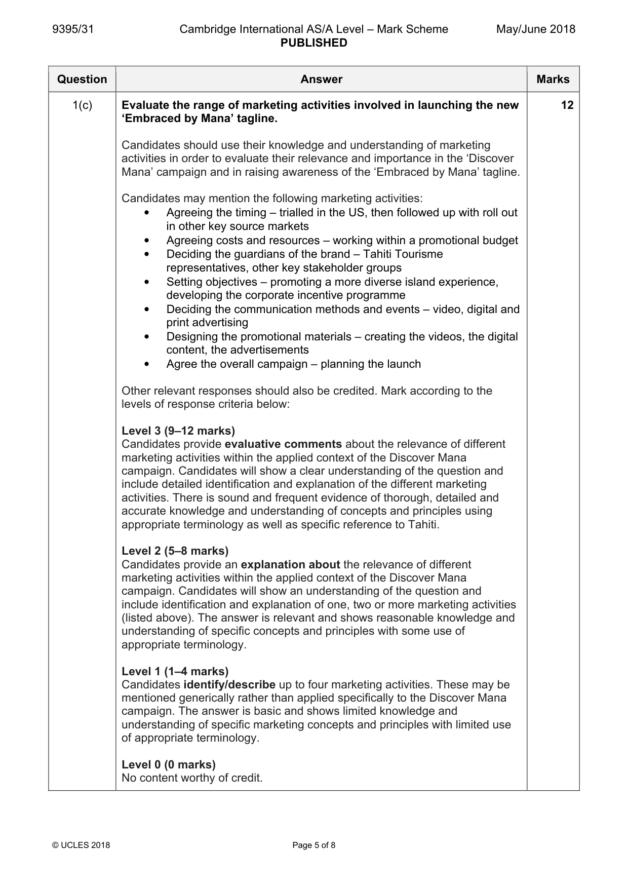 Mark scheme, page 5 of 8
