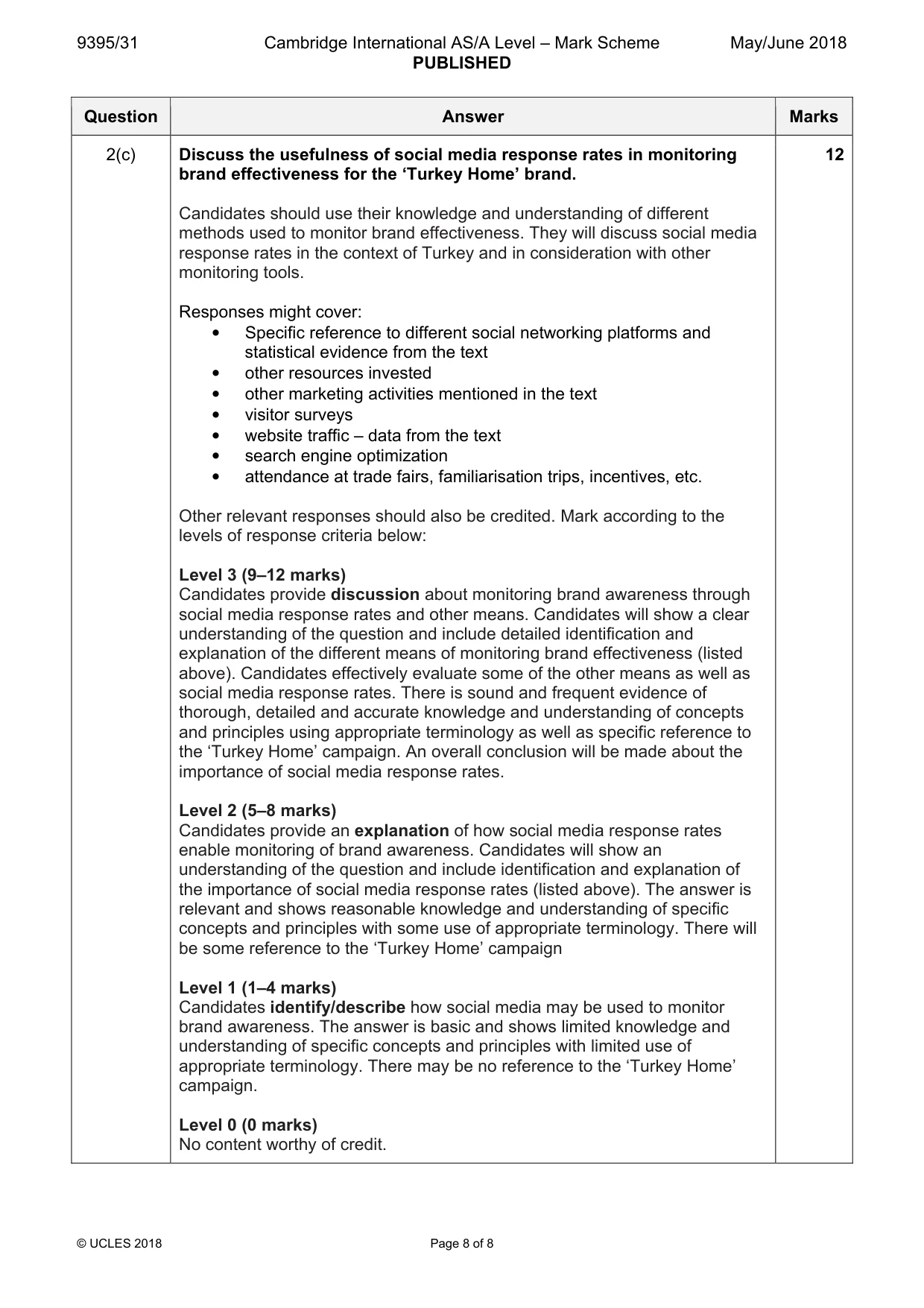 Mark scheme, page 8 of 8