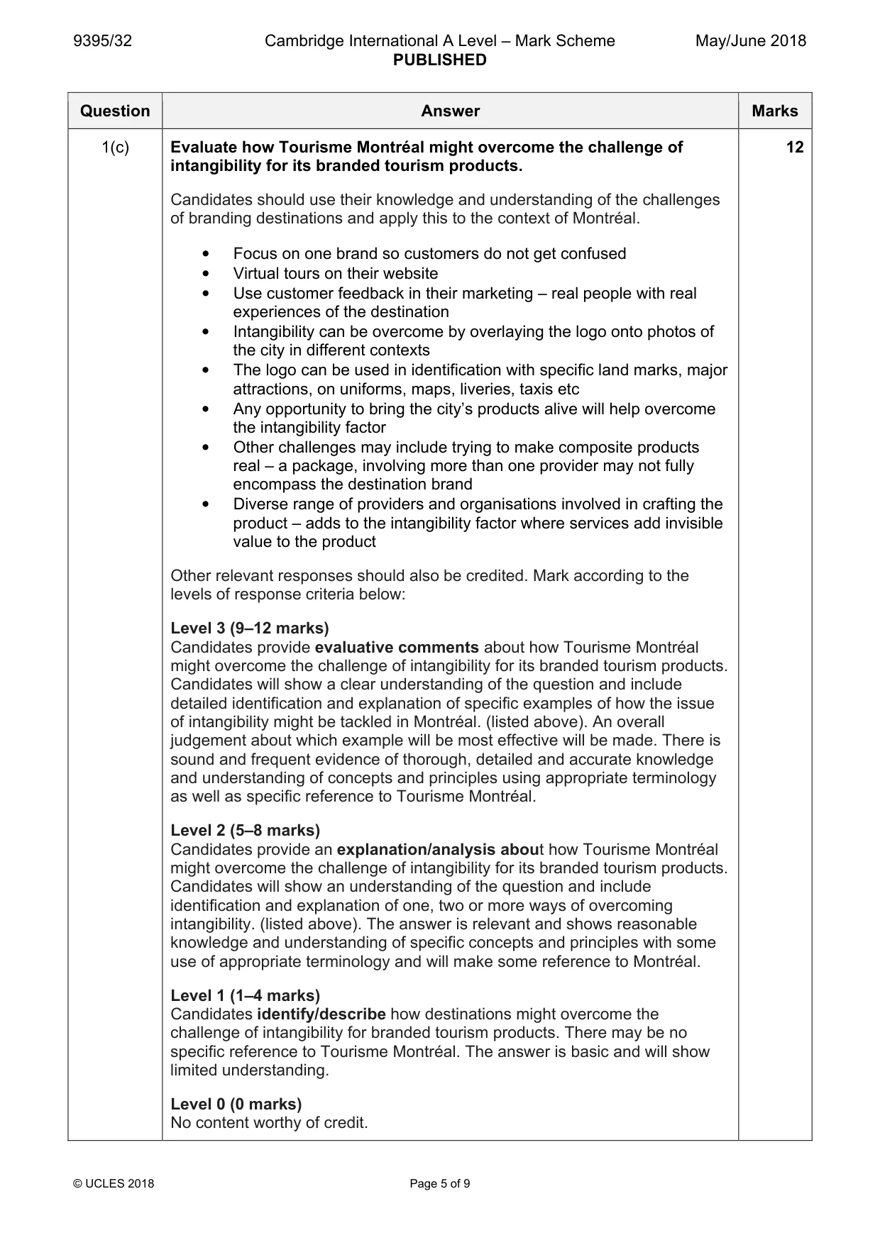 Mark scheme, page 5 of 9