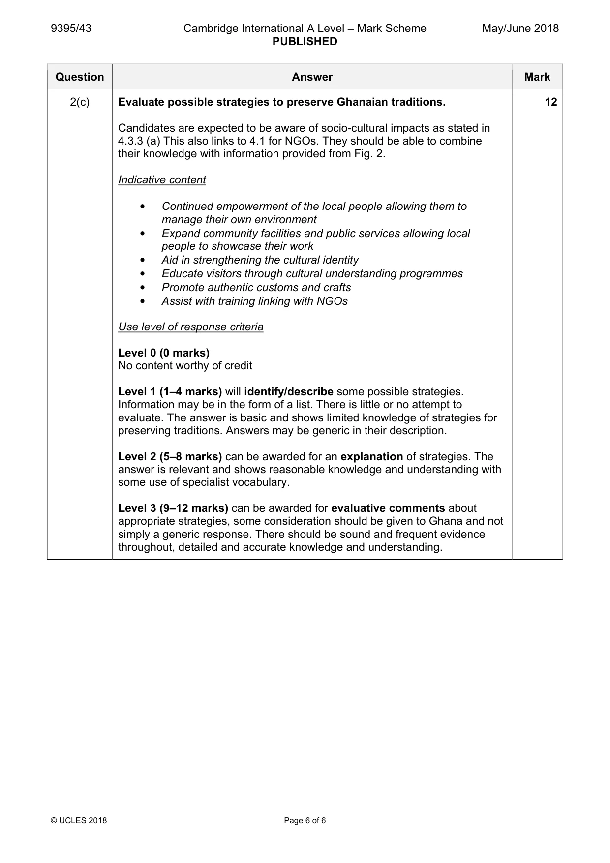 Mark scheme, page 6 of 6