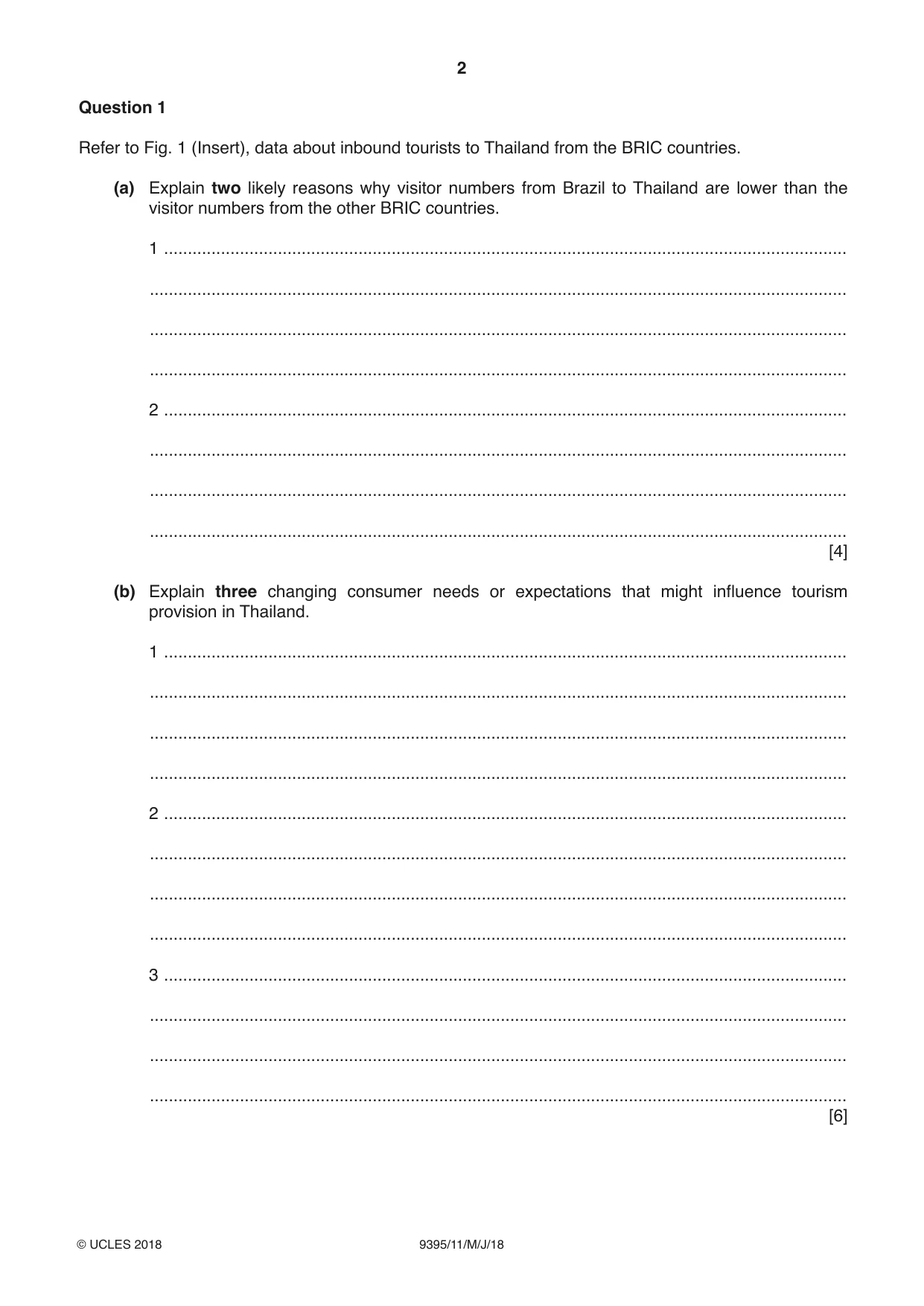 Cambridge A Level Travel and Tourism 9395 2018 May/June Paper 1 · Variant 1 question paper, page 2 of 16