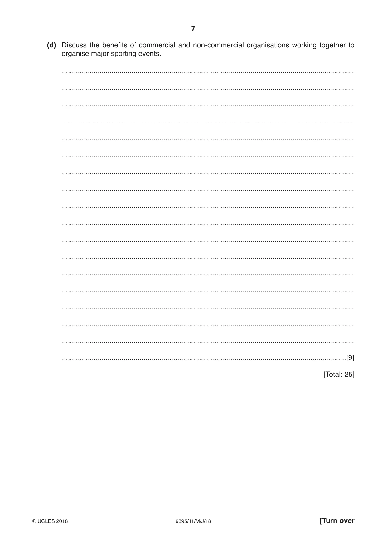 Cambridge A Level Travel and Tourism 9395 2018 May/June Paper 1 · Variant 1 question paper, page 7 of 16