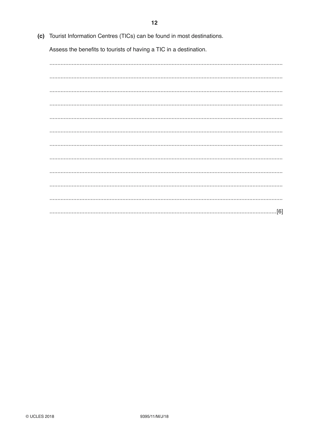 Cambridge A Level Travel and Tourism 9395 2018 May/June Paper 1 · Variant 1 question paper, page 12 of 16