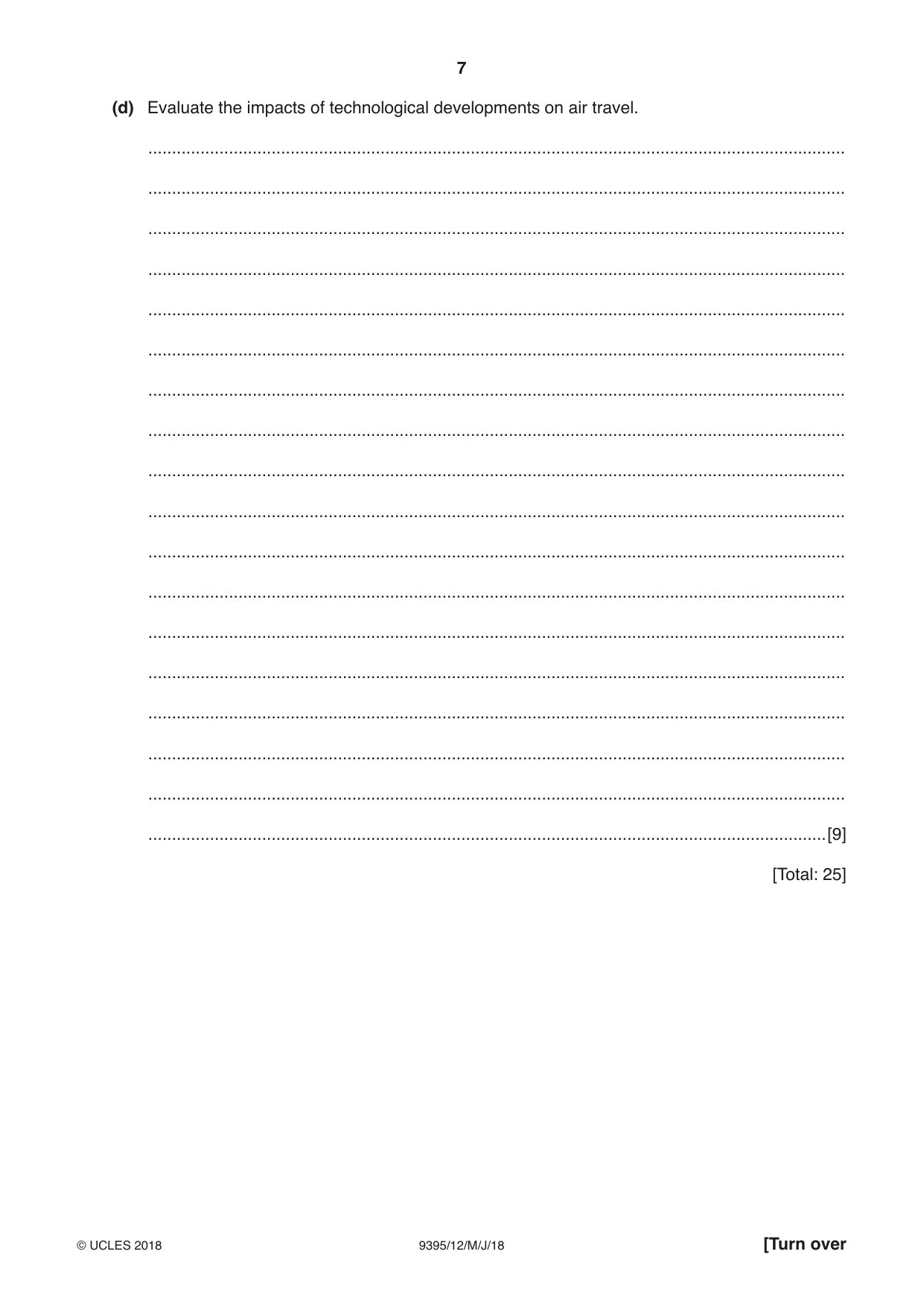 Cambridge A Level Travel and Tourism 9395 2018 May/June Paper 1 · Variant 2 question paper, page 7 of 16