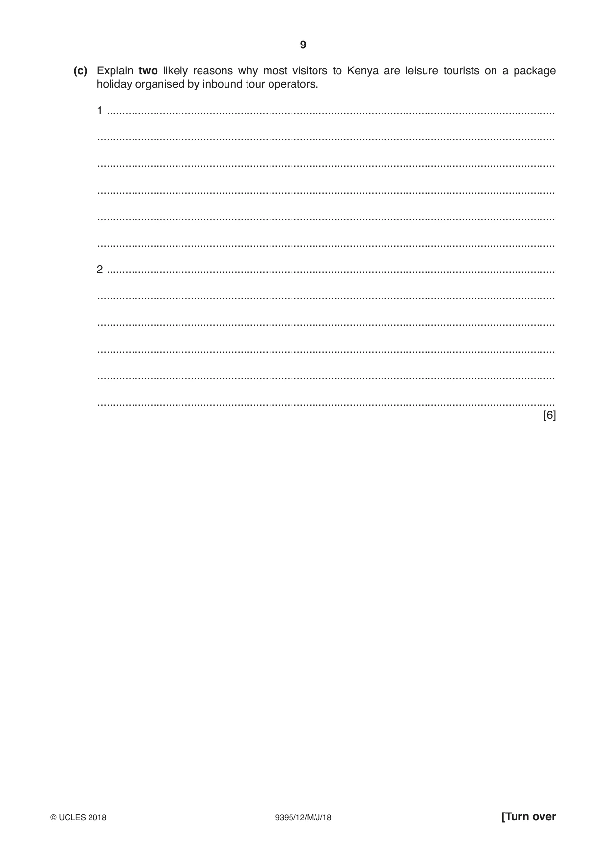 Cambridge A Level Travel and Tourism 9395 2018 May/June Paper 1 · Variant 2 question paper, page 9 of 16