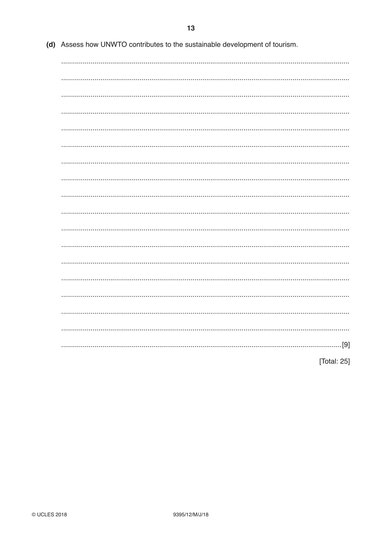 Cambridge A Level Travel and Tourism 9395 2018 May/June Paper 1 · Variant 2 question paper, page 13 of 16
