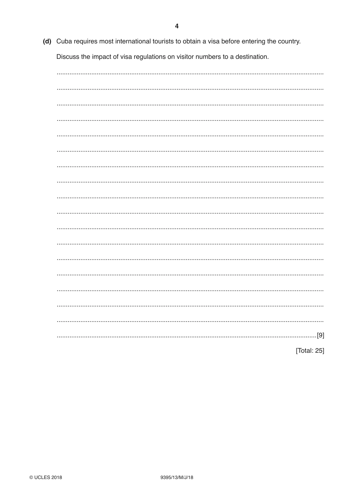 Cambridge A Level Travel and Tourism 9395 2018 May/June Paper 1 · Variant 3 question paper, page 4 of 16