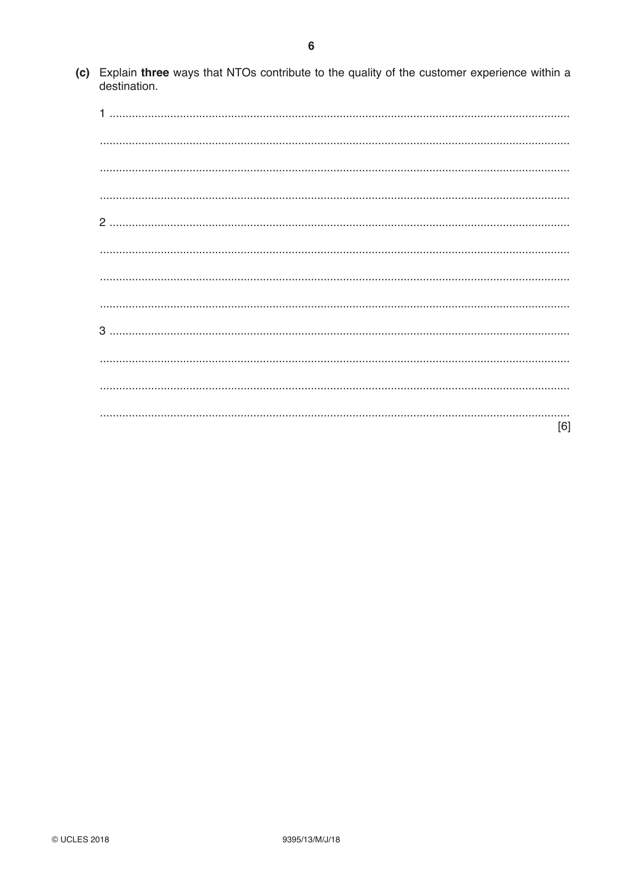 Cambridge A Level Travel and Tourism 9395 2018 May/June Paper 1 · Variant 3 question paper, page 6 of 16