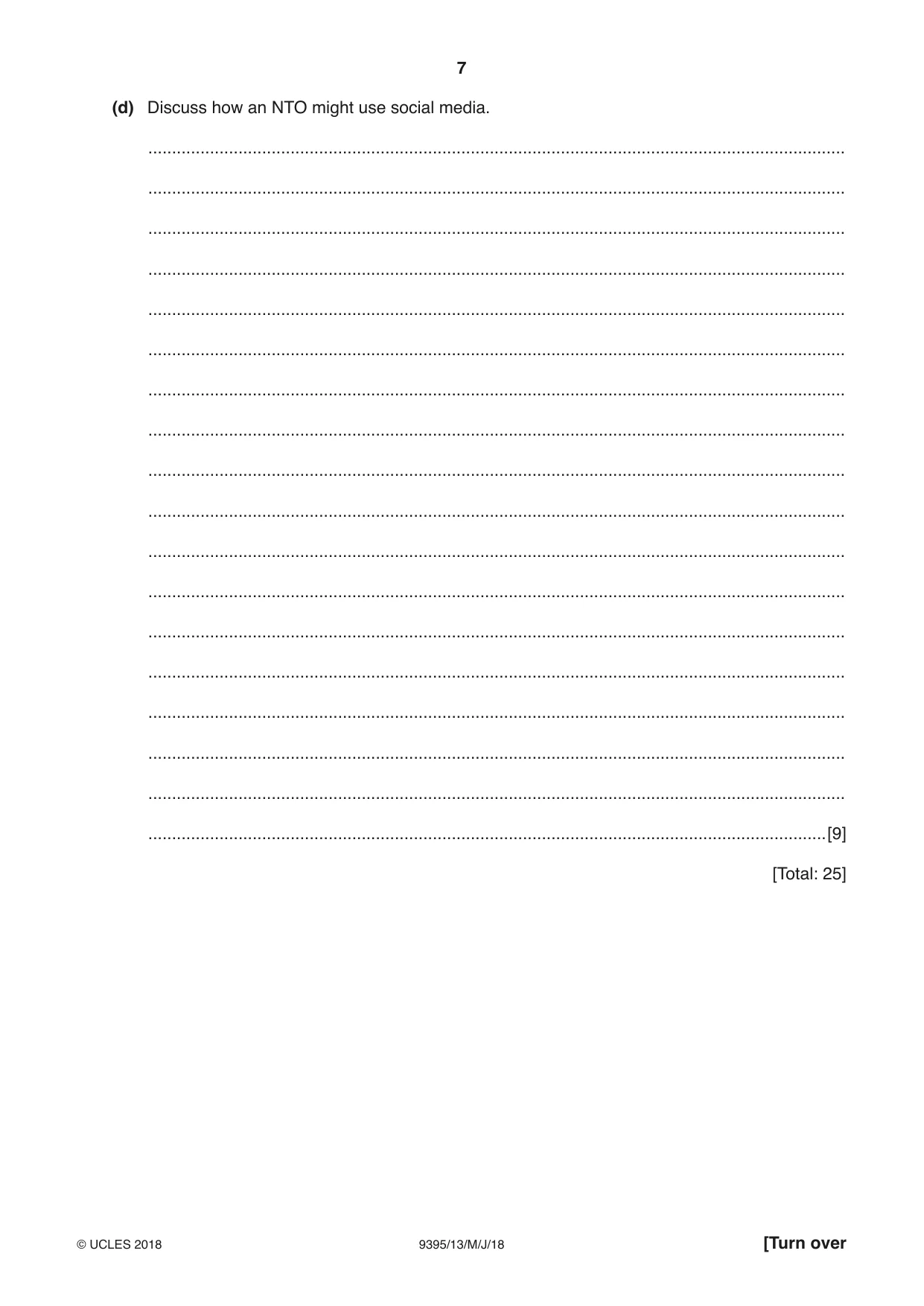 Cambridge A Level Travel and Tourism 9395 2018 May/June Paper 1 · Variant 3 question paper, page 7 of 16
