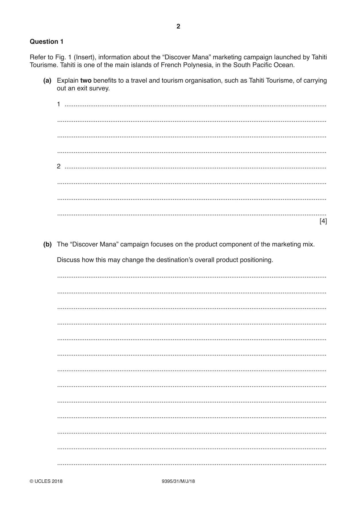 Cambridge A Level Travel and Tourism 9395 2018 May/June Paper 3 · Variant 1 question paper, page 2 of 12