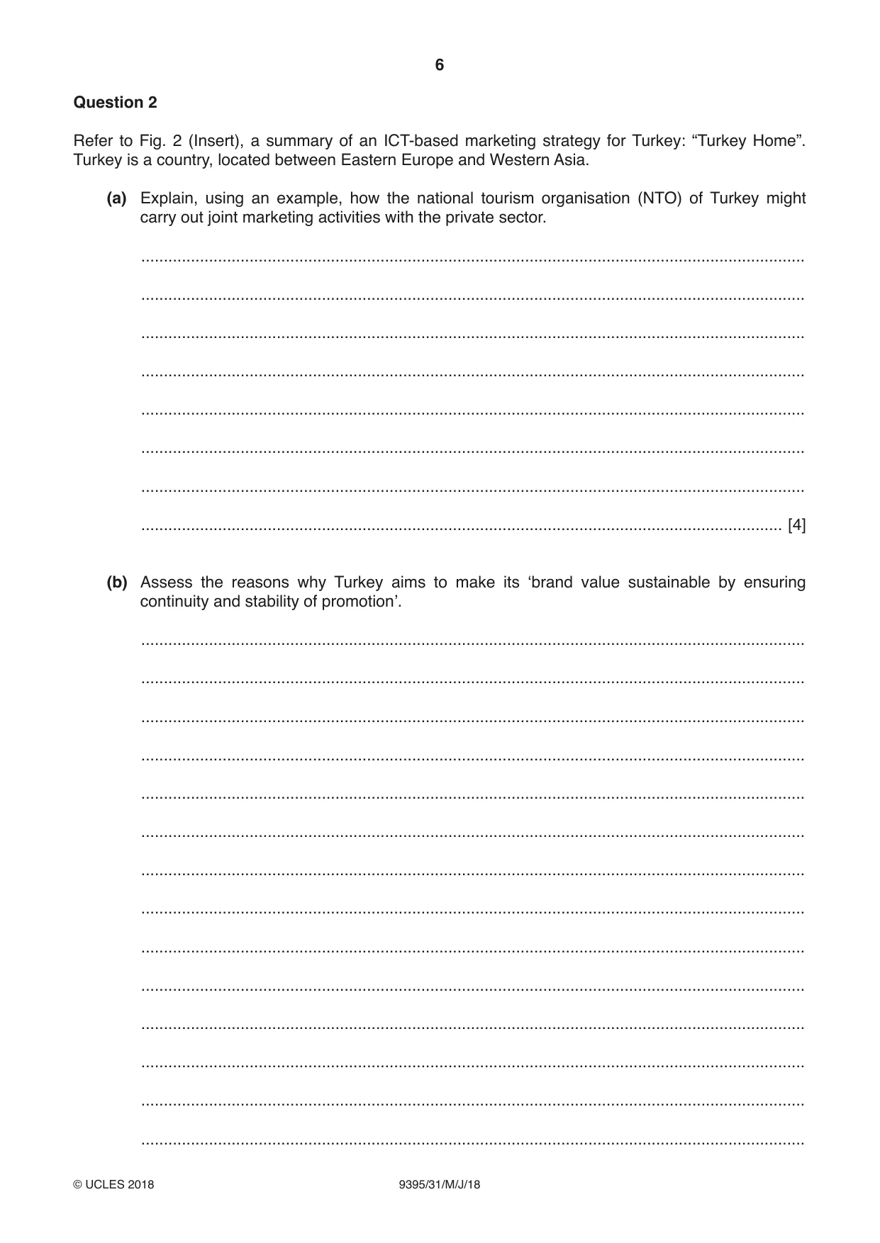 Cambridge A Level Travel and Tourism 9395 2018 May/June Paper 3 · Variant 1 question paper, page 6 of 12