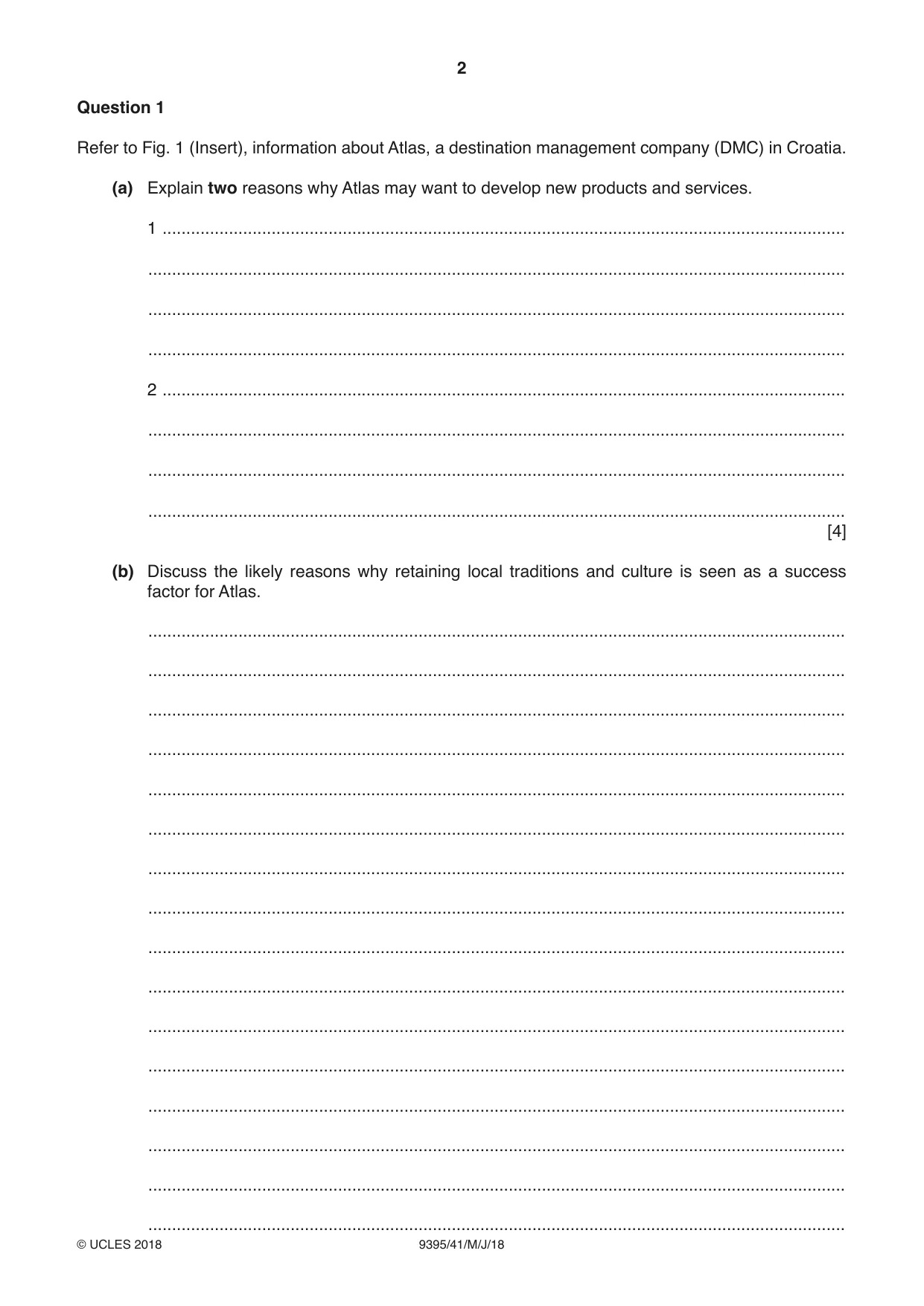 Cambridge A Level Travel and Tourism 9395 2018 May/June Paper 4 · Variant 1 question paper, page 2 of 12