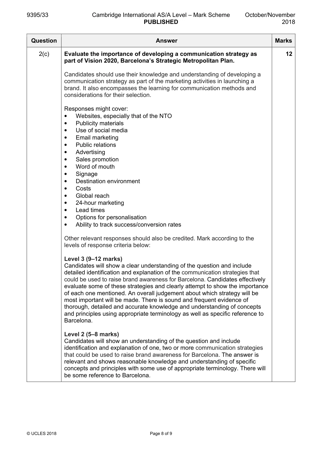 Mark scheme, page 8 of 9