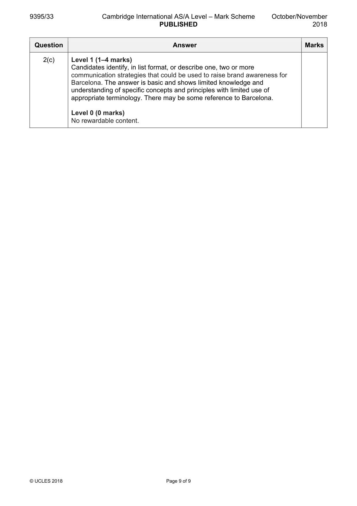 Mark scheme, page 9 of 9