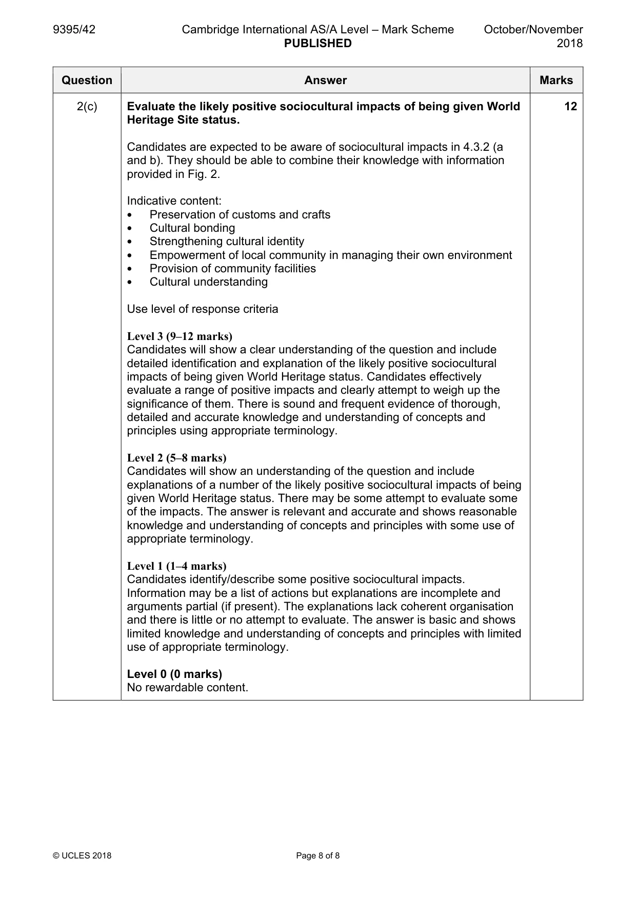 Mark scheme, page 8 of 8