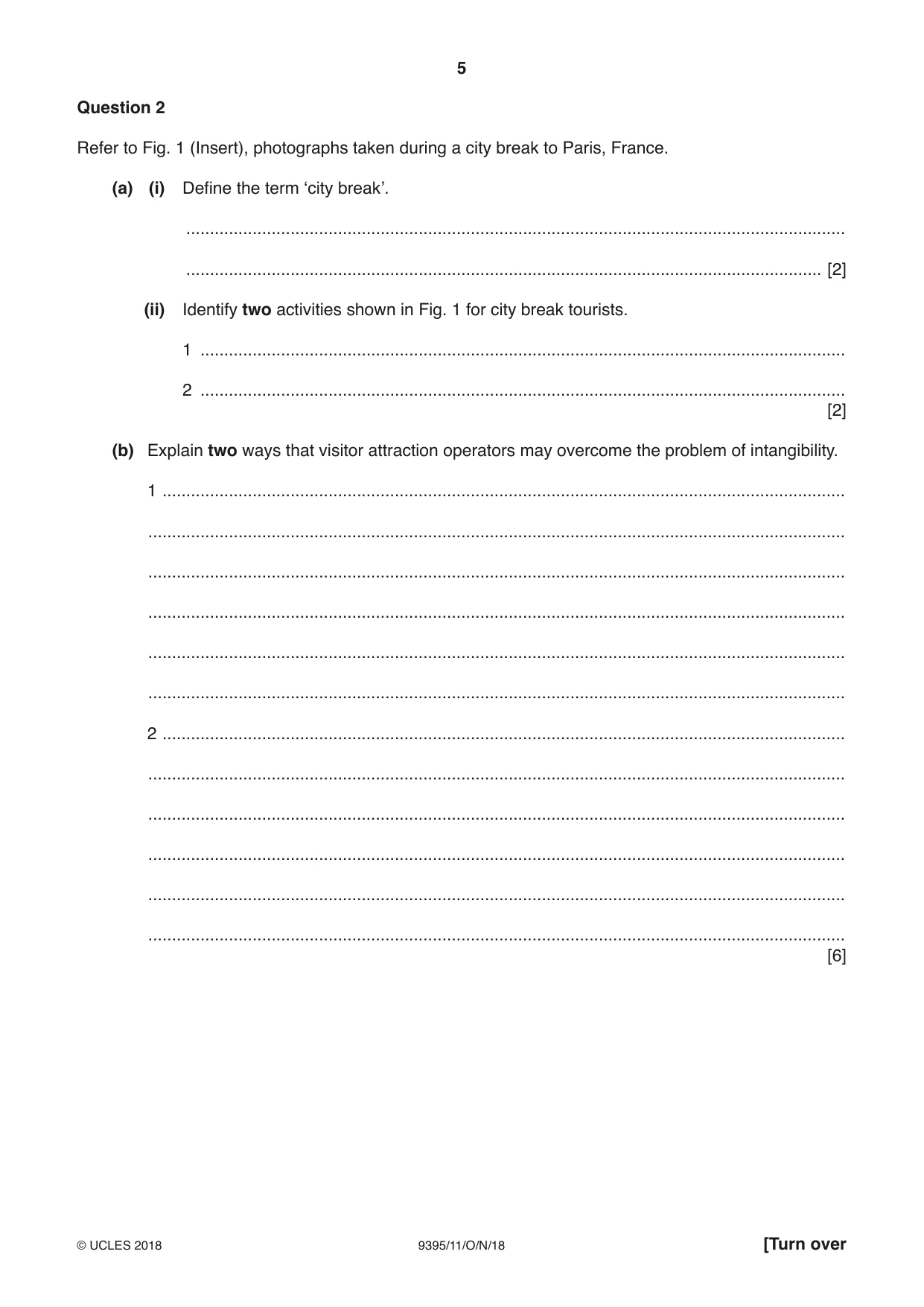 Cambridge A Level Travel and Tourism 9395 2018 Oct/Nov Paper 1 · Variant 1 question paper, page 5 of 16